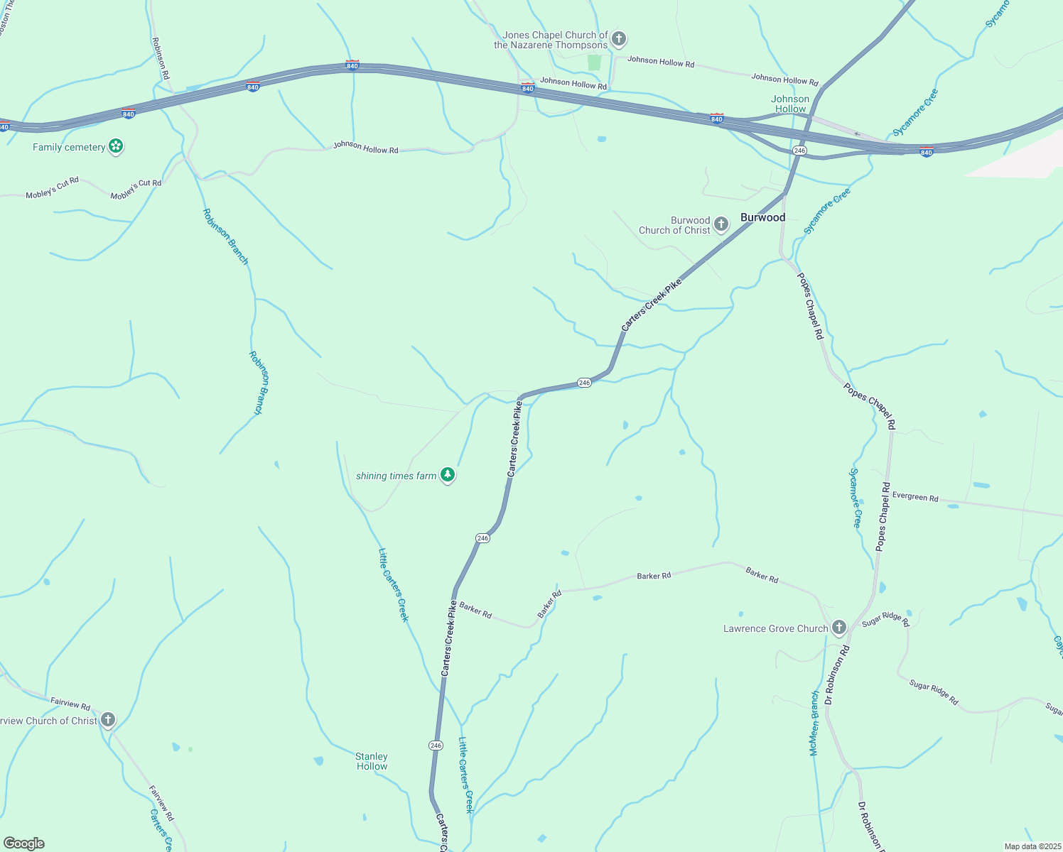 map of restaurants, bars, coffee shops, grocery stores, and more near 5590 Carters Creek Pike in Thompson's Station
