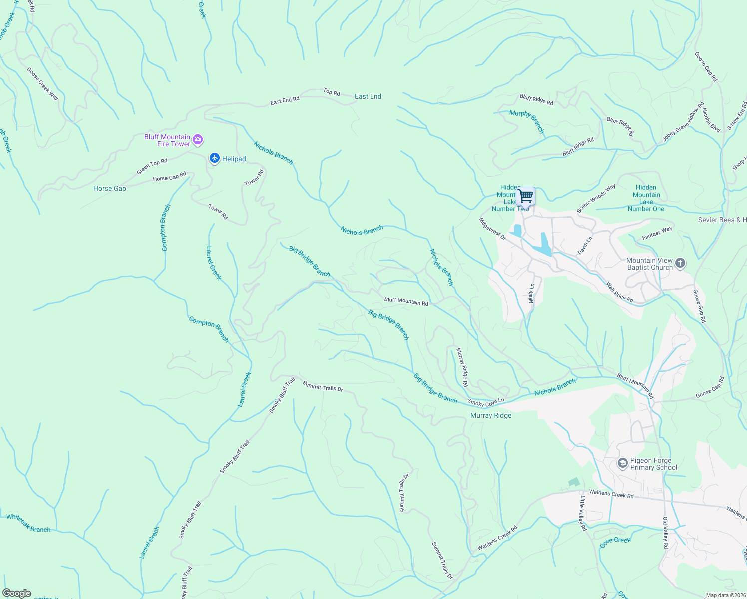 map of restaurants, bars, coffee shops, grocery stores, and more near 2006 Deer Valley Way in Pigeon Forge