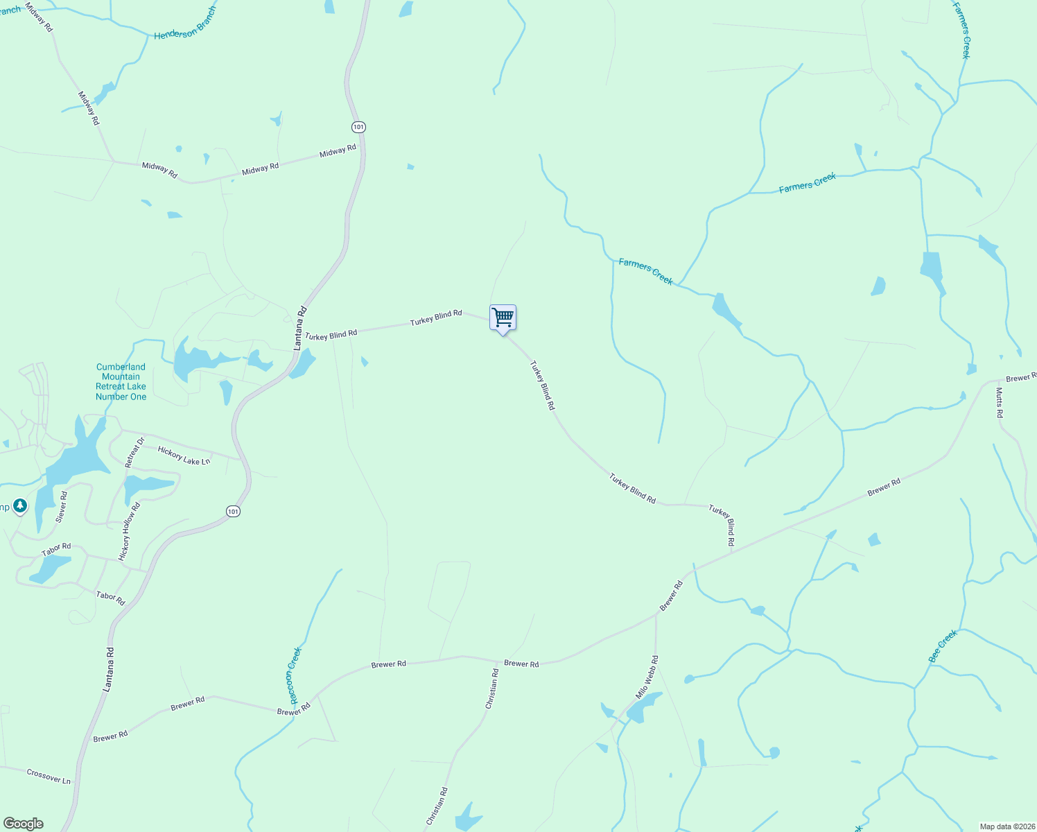 map of restaurants, bars, coffee shops, grocery stores, and more near 932 Turkey Blind Road in Crossville