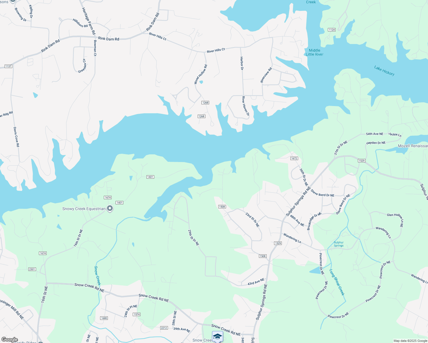 map of restaurants, bars, coffee shops, grocery stores, and more near 4366 30th Street Place Northeast in Hickory