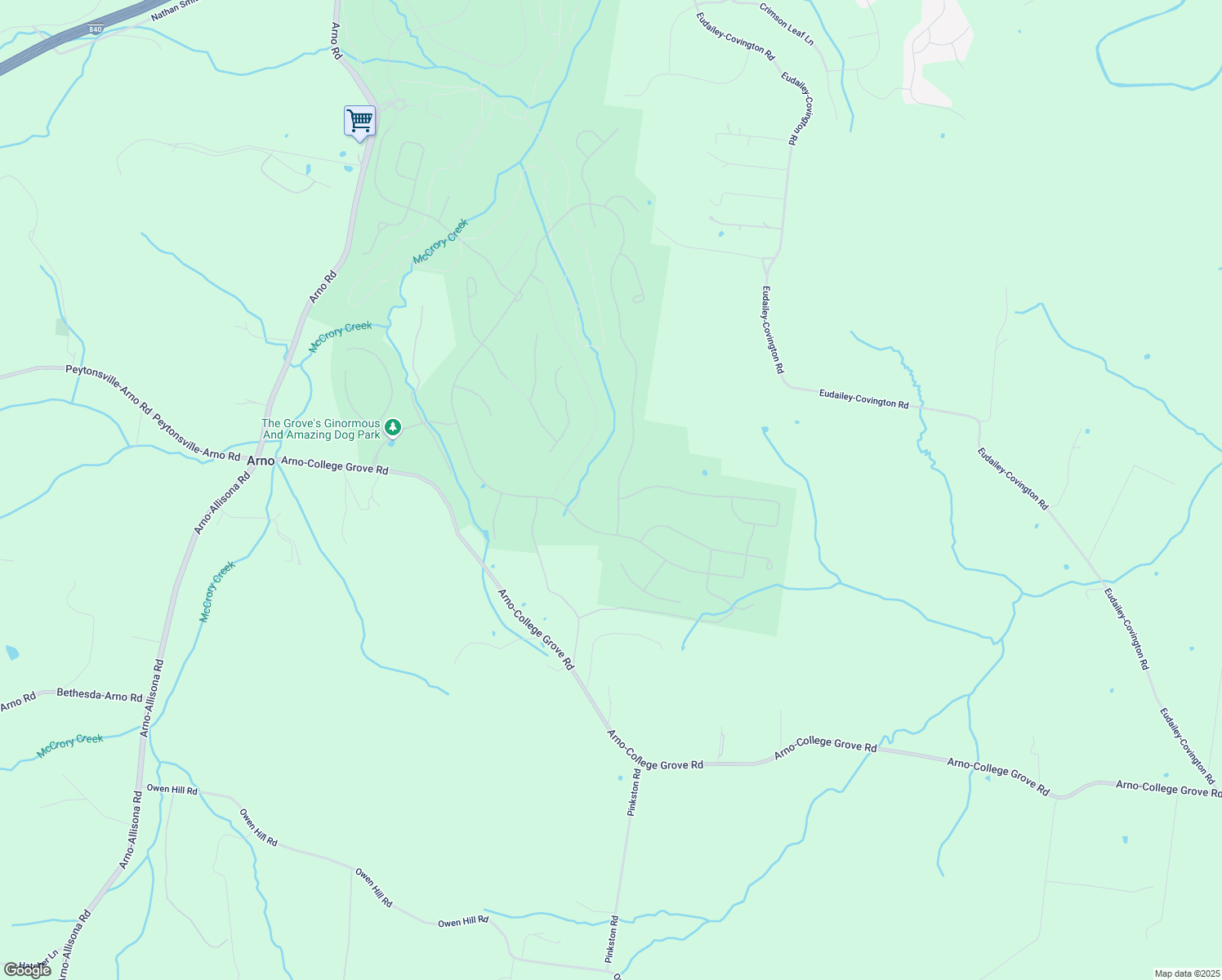 map of restaurants, bars, coffee shops, grocery stores, and more near 8579 Heirloom Boulevard in College Grove