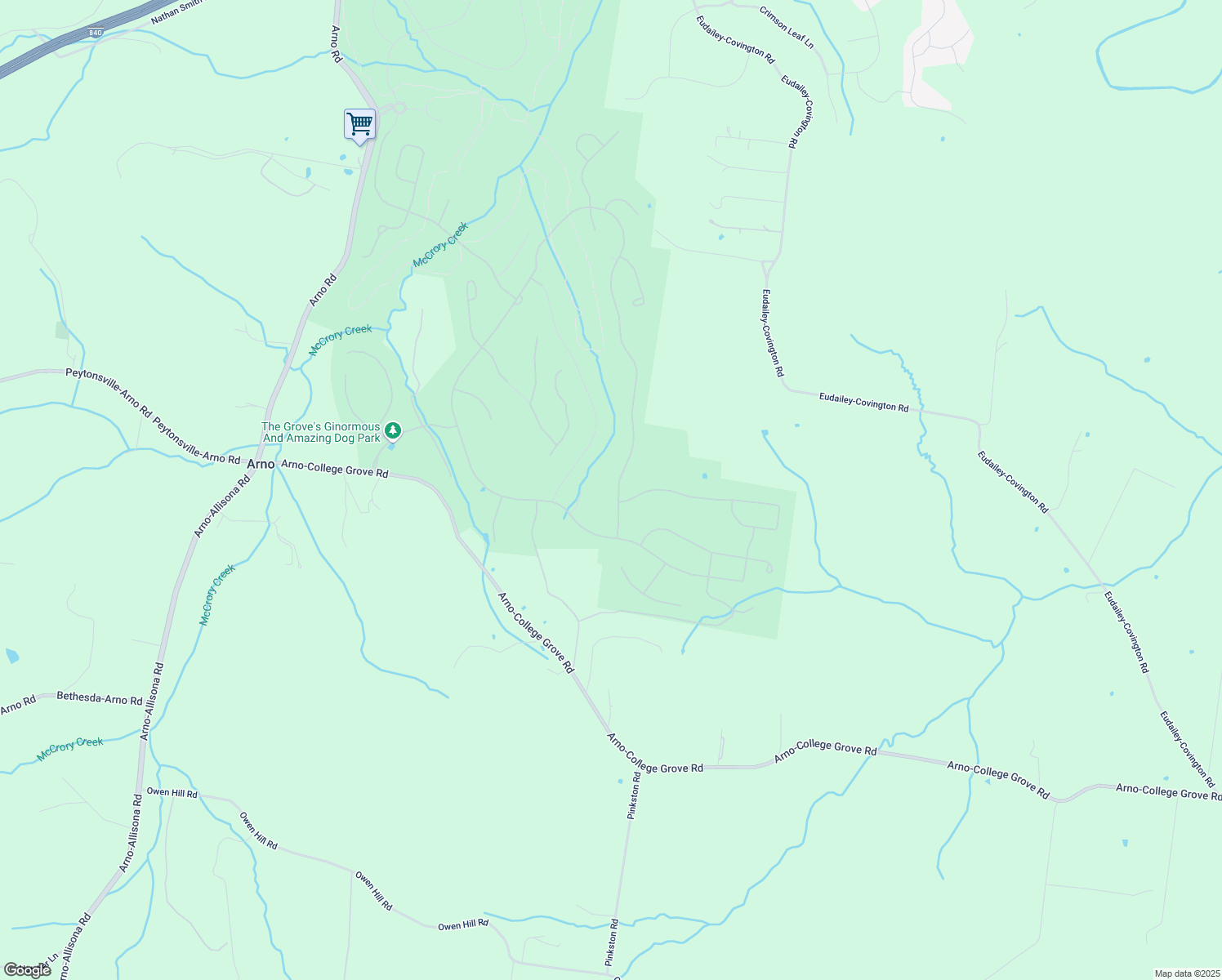 map of restaurants, bars, coffee shops, grocery stores, and more near 8579 Heirloom Boulevard in College Grove