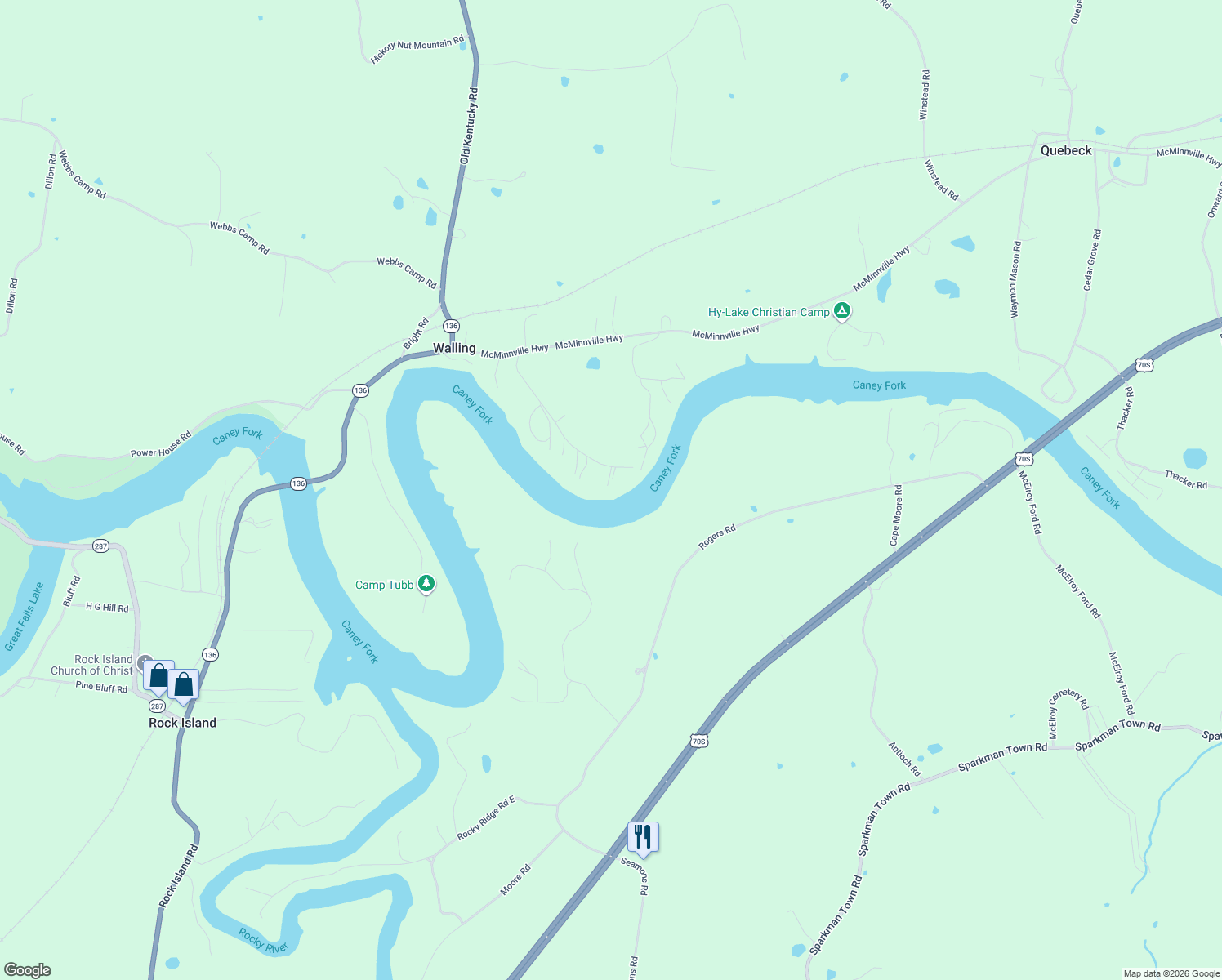 map of restaurants, bars, coffee shops, grocery stores, and more near 558 Lakeview Road in Walling