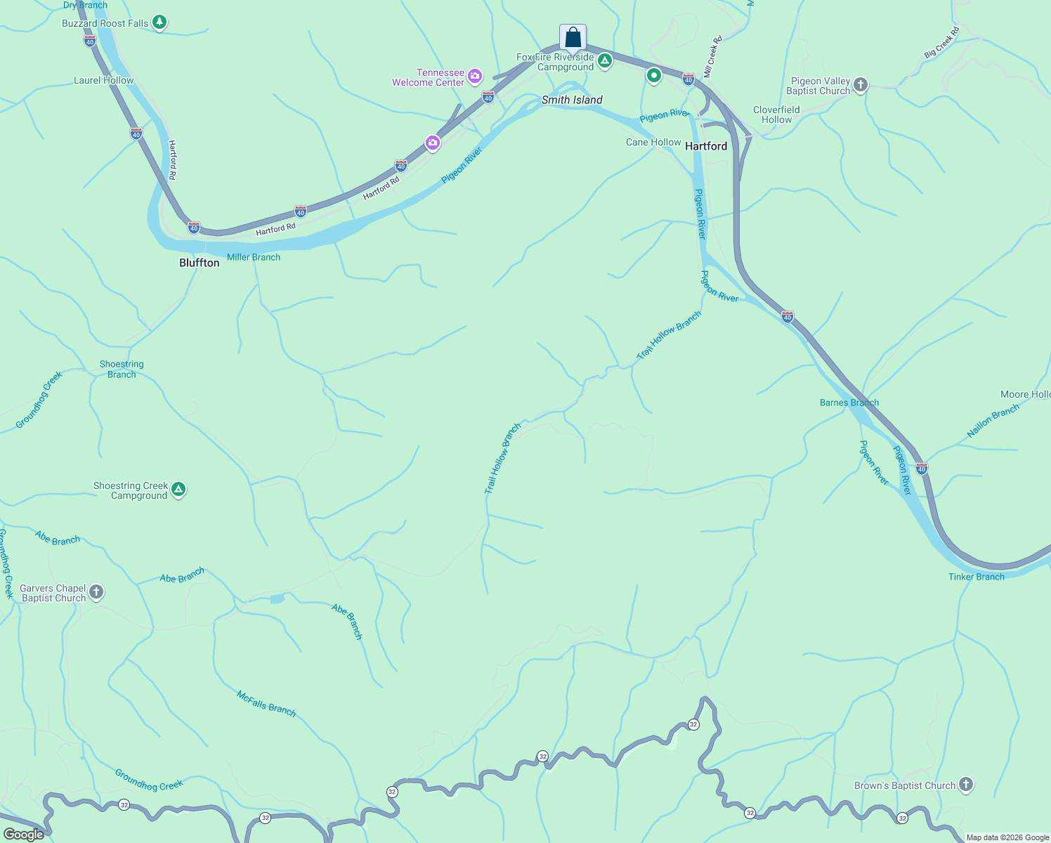 map of restaurants, bars, coffee shops, grocery stores, and more near 3811 Trail Hollow Road in Cosby