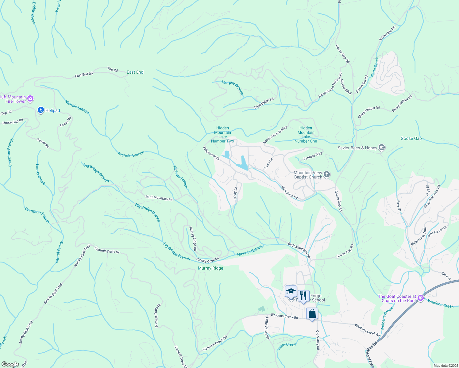 map of restaurants, bars, coffee shops, grocery stores, and more near 2304 Summer Way in Sevierville