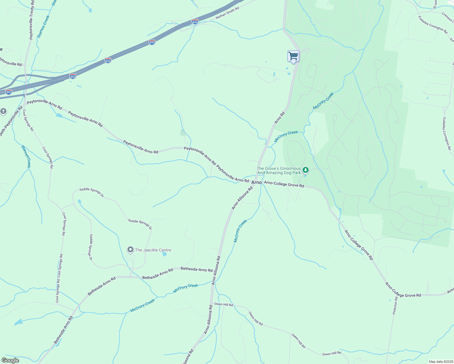 map of restaurants, bars, coffee shops, grocery stores, and more near 6525 Peytonsville-Arno Road in College Grove