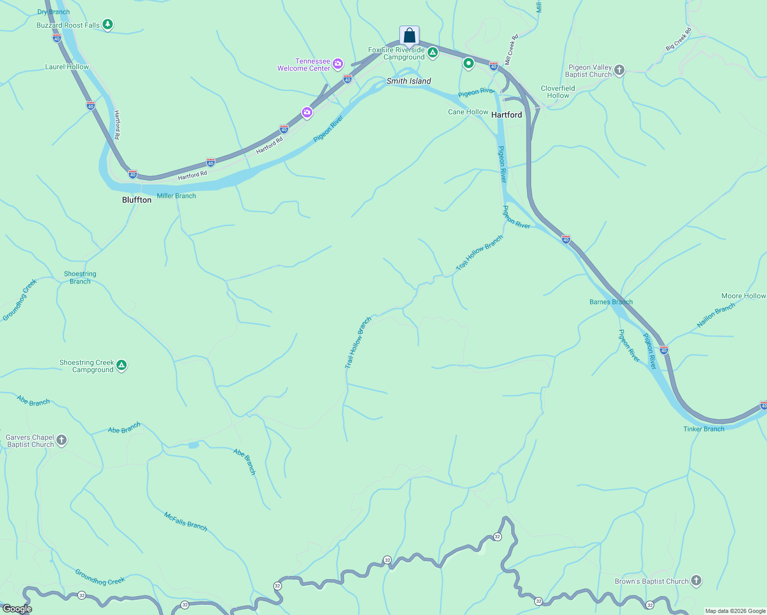map of restaurants, bars, coffee shops, grocery stores, and more near 3811 Trail Hollow Road in Cosby