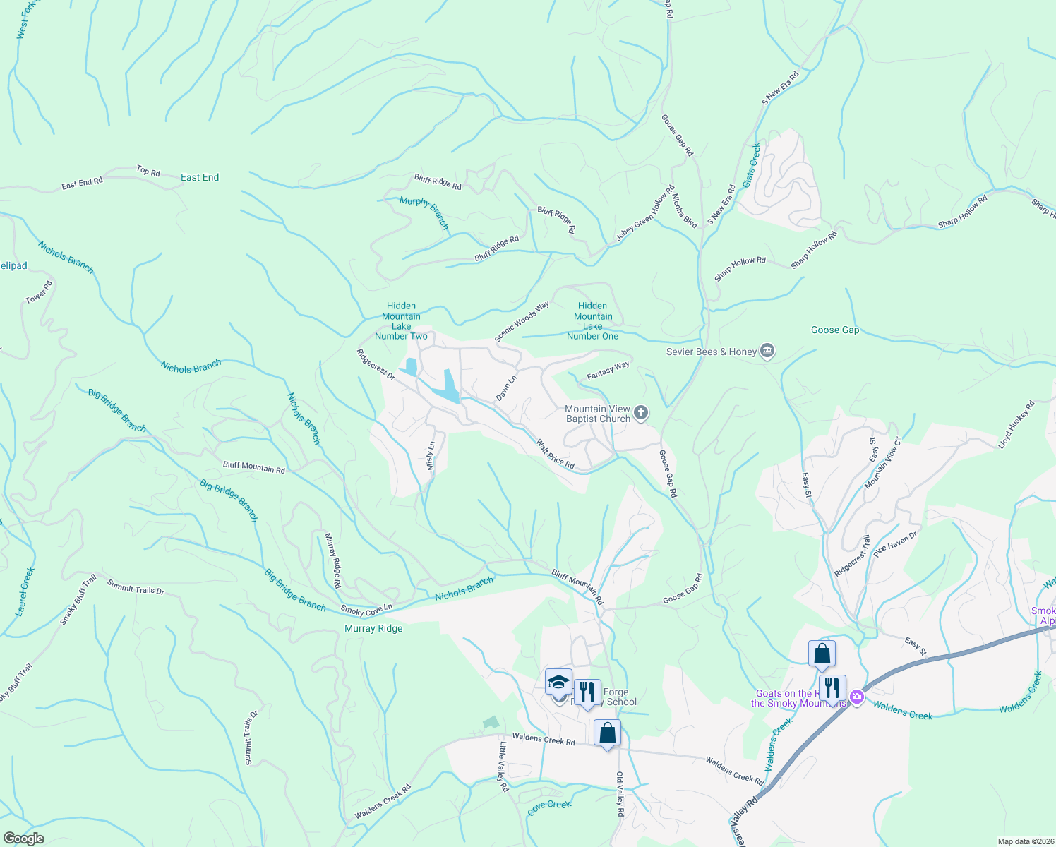 map of restaurants, bars, coffee shops, grocery stores, and more near 2304 Avon Circle in Sevierville