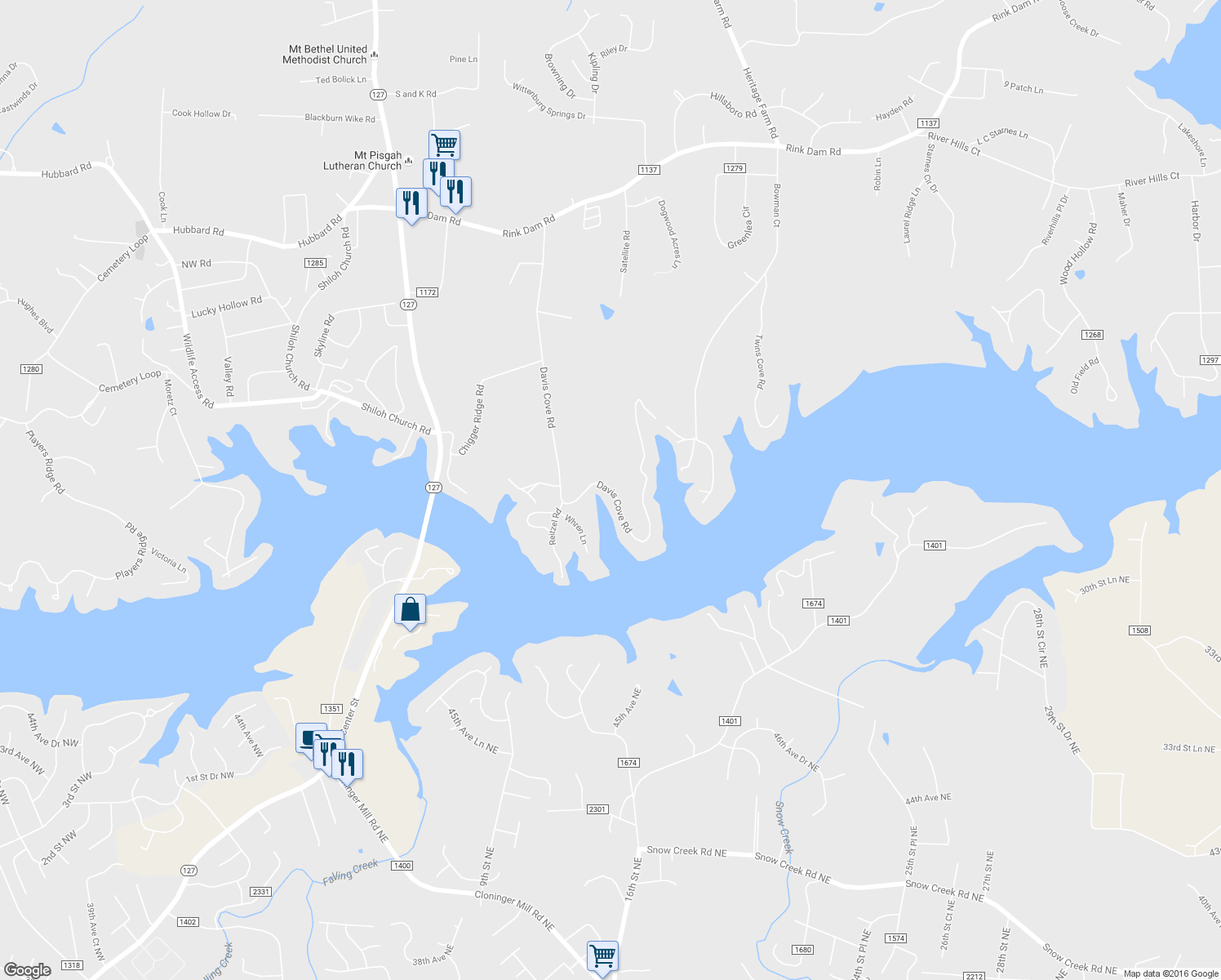 map of restaurants, bars, coffee shops, grocery stores, and more near 609 Davis Cove Road in Taylorsville