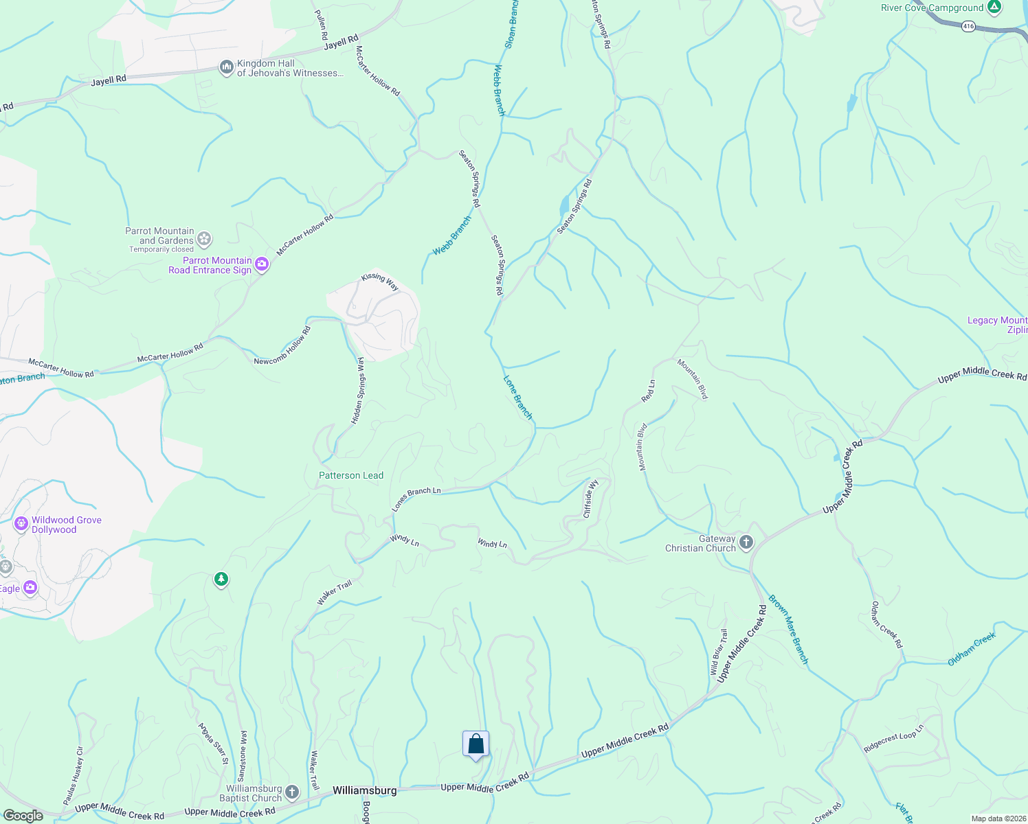 map of restaurants, bars, coffee shops, grocery stores, and more near 2265 Lones Branch Lane in Sevierville