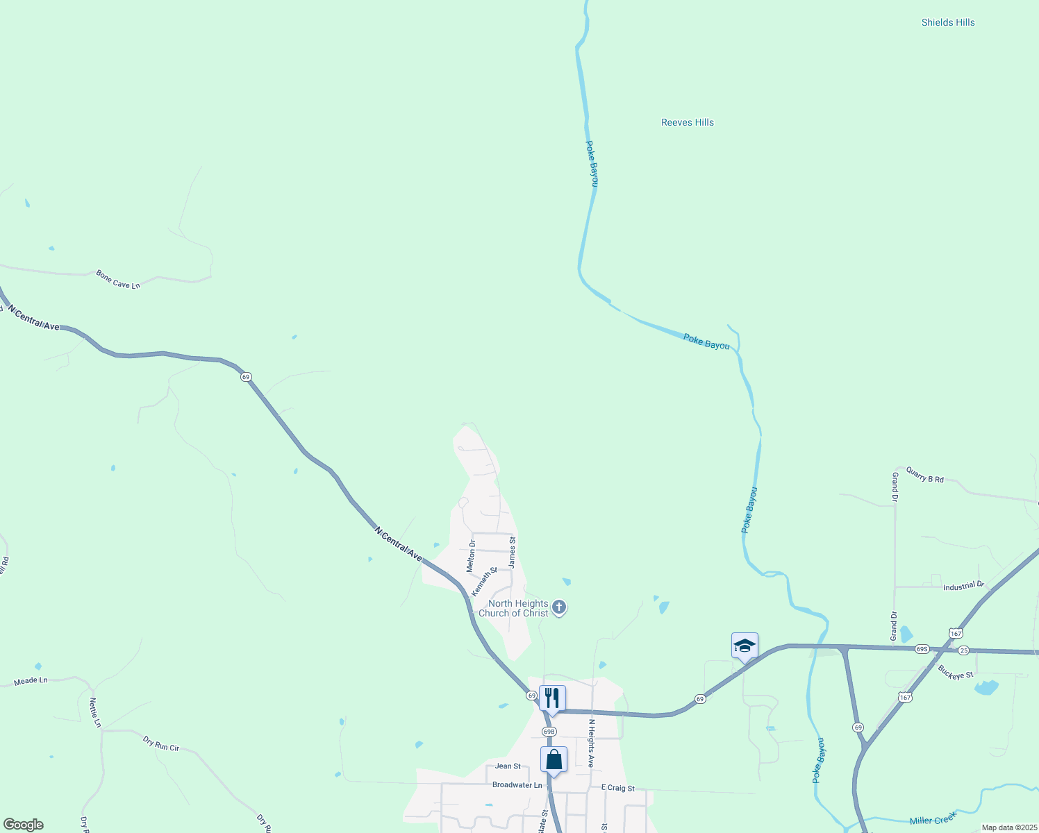 map of restaurants, bars, coffee shops, grocery stores, and more near 43 Village Lane in Batesville