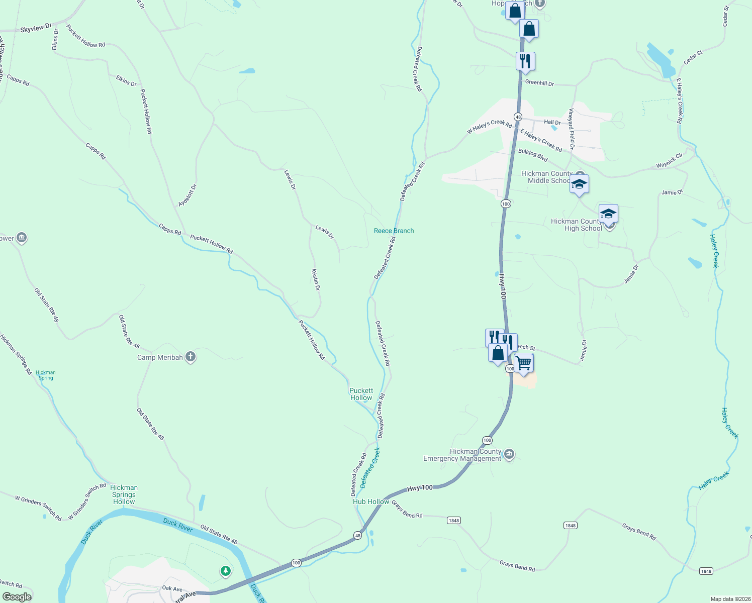 map of restaurants, bars, coffee shops, grocery stores, and more near 580 Defeated Creek Road in Centerville