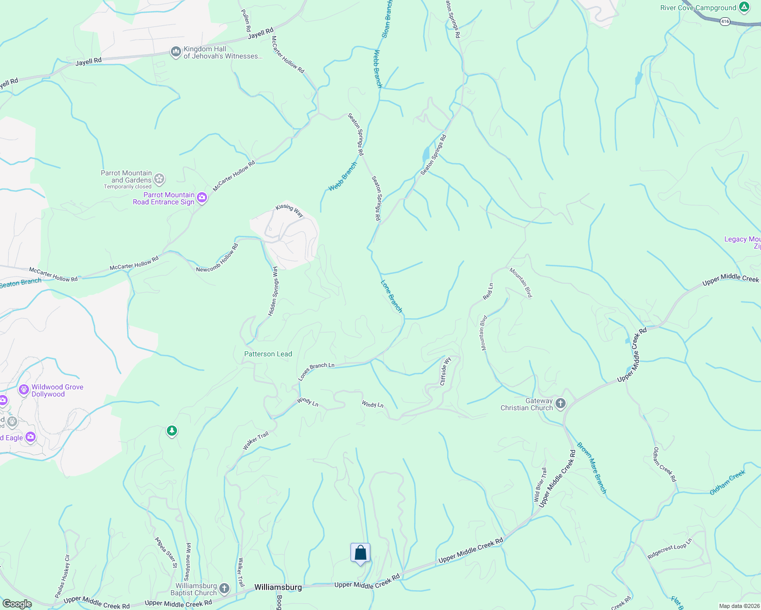 map of restaurants, bars, coffee shops, grocery stores, and more near 2263 Lones Branch Lane in Sevierville