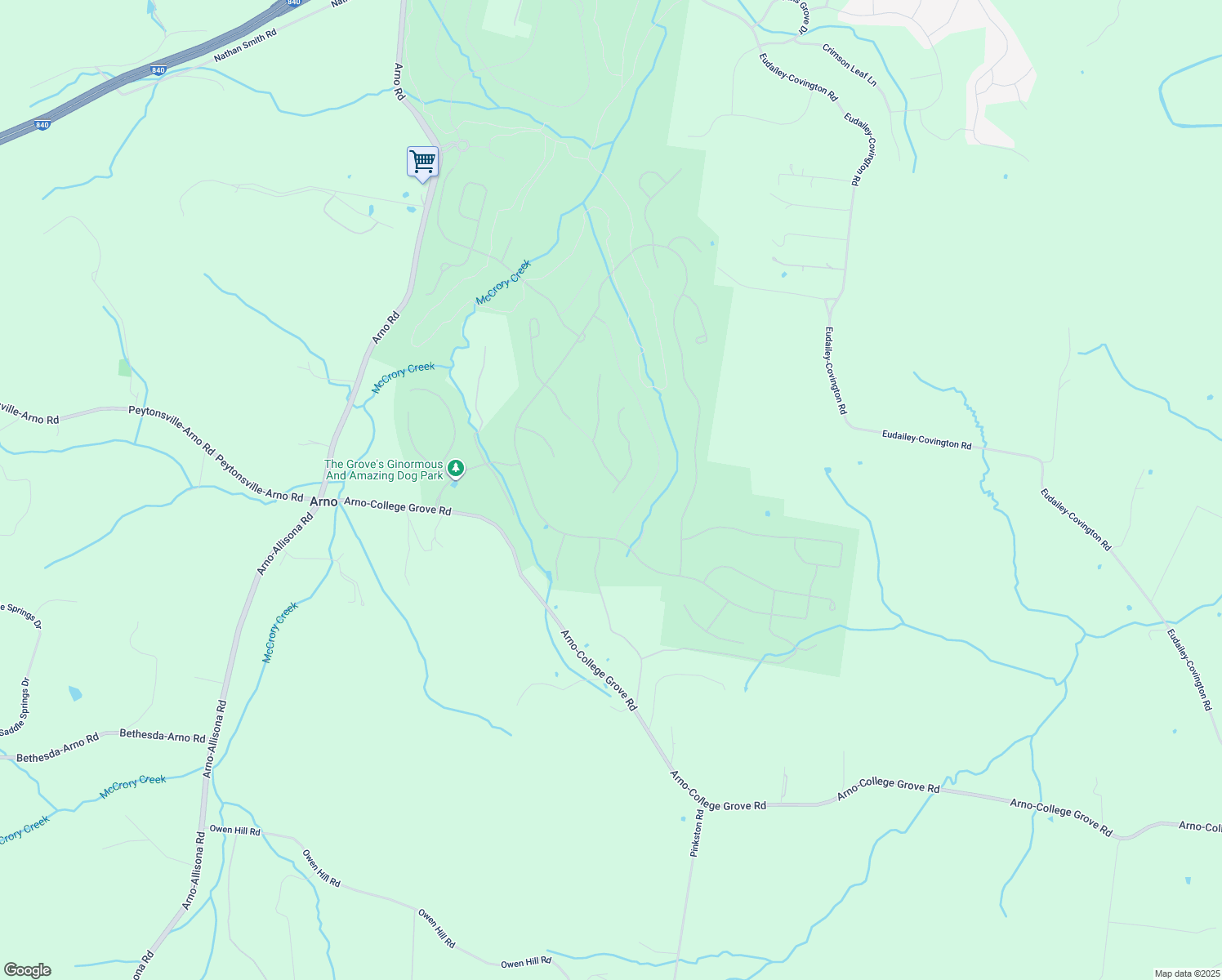 map of restaurants, bars, coffee shops, grocery stores, and more near 8083 Mountaintop Drive in College Grove