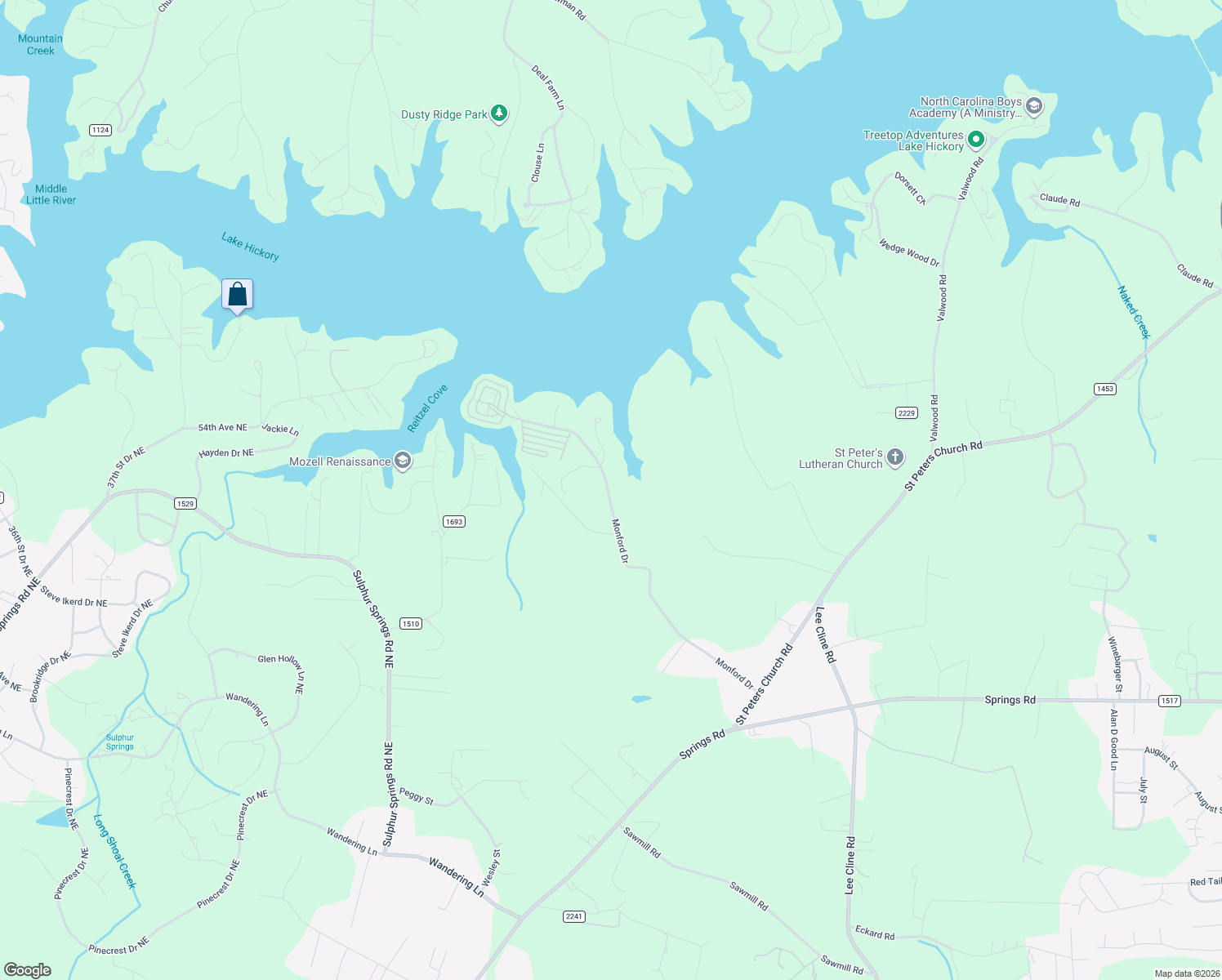 map of restaurants, bars, coffee shops, grocery stores, and more near 6184 Monford Dr in Conover