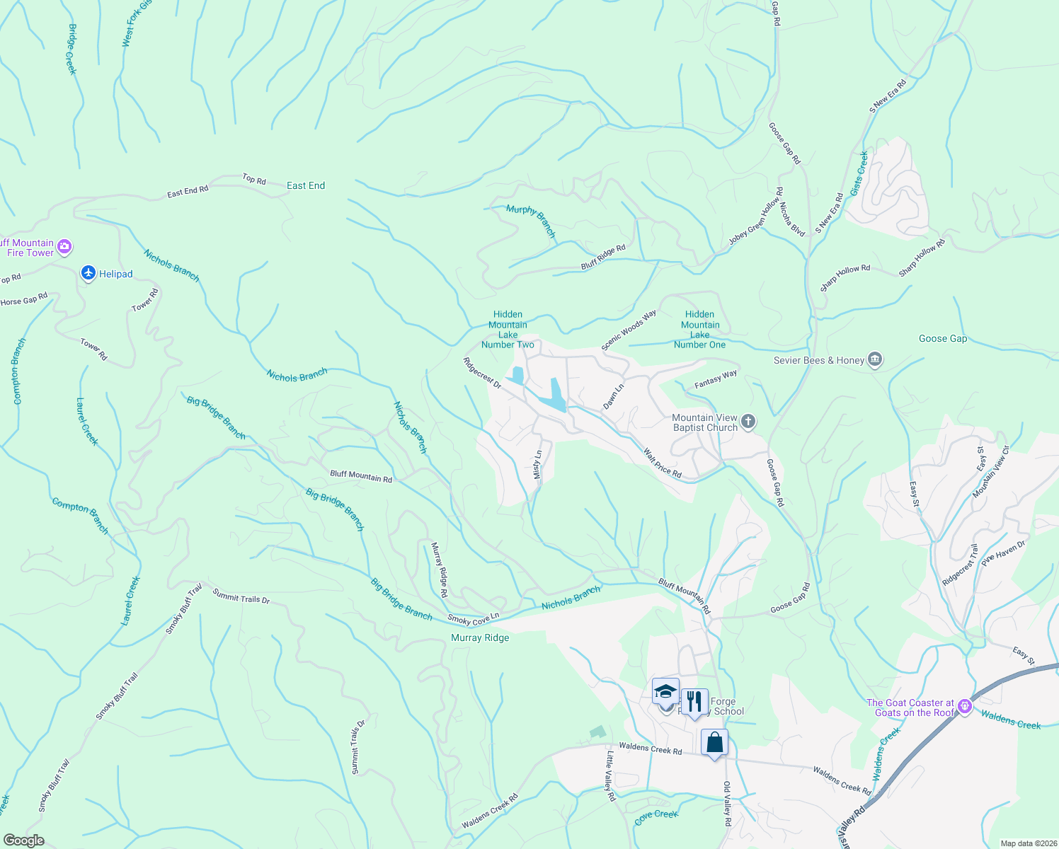 map of restaurants, bars, coffee shops, grocery stores, and more near 2304 Summer Way in Sevierville