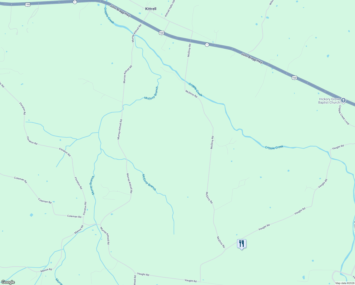 map of restaurants, bars, coffee shops, grocery stores, and more near in Kittrell