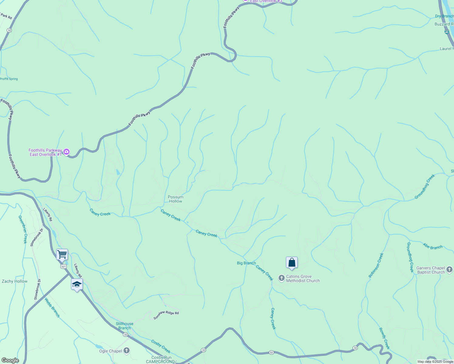 map of restaurants, bars, coffee shops, grocery stores, and more near 4319 Lindsey Gap Road in Cosby