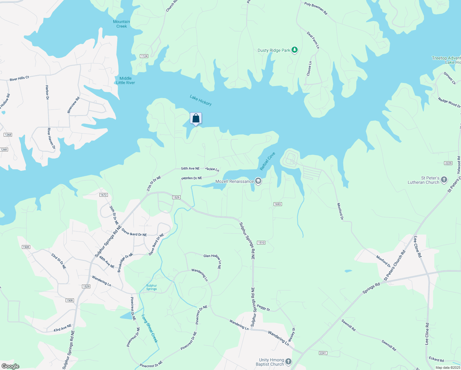 map of restaurants, bars, coffee shops, grocery stores, and more near 6190 Treasures Cove in Hickory