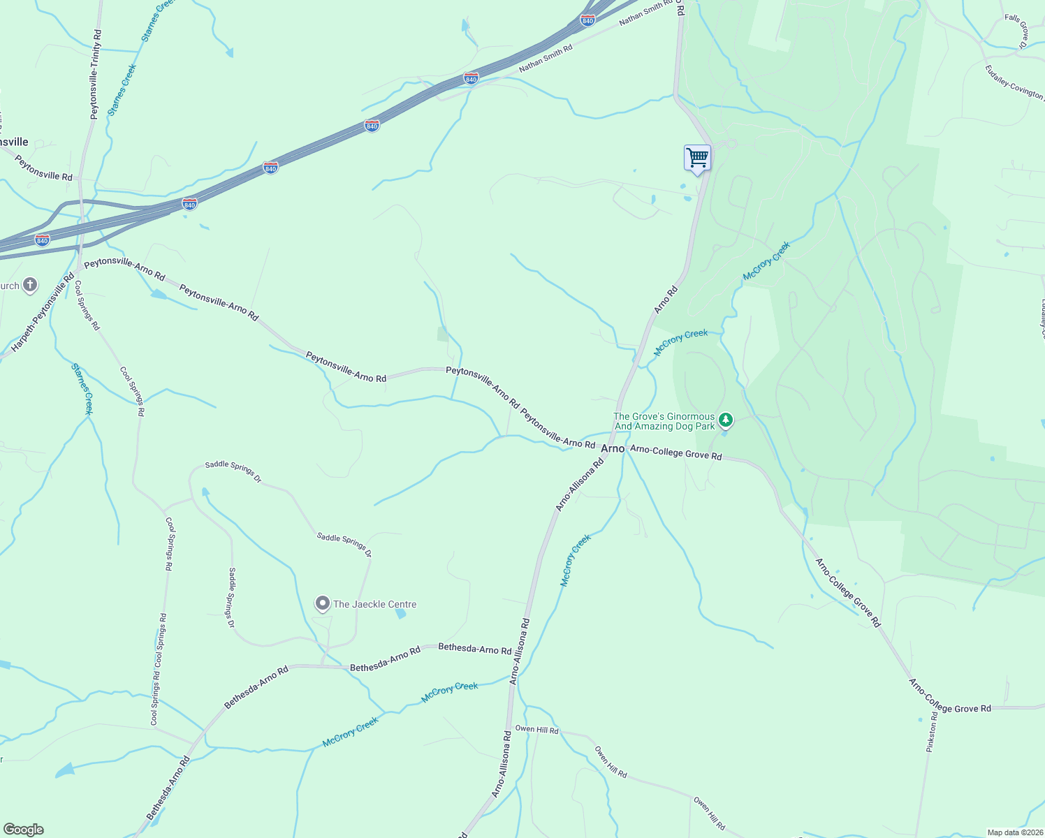 map of restaurants, bars, coffee shops, grocery stores, and more near 6525 Peytonsville-Arno Road in College Grove