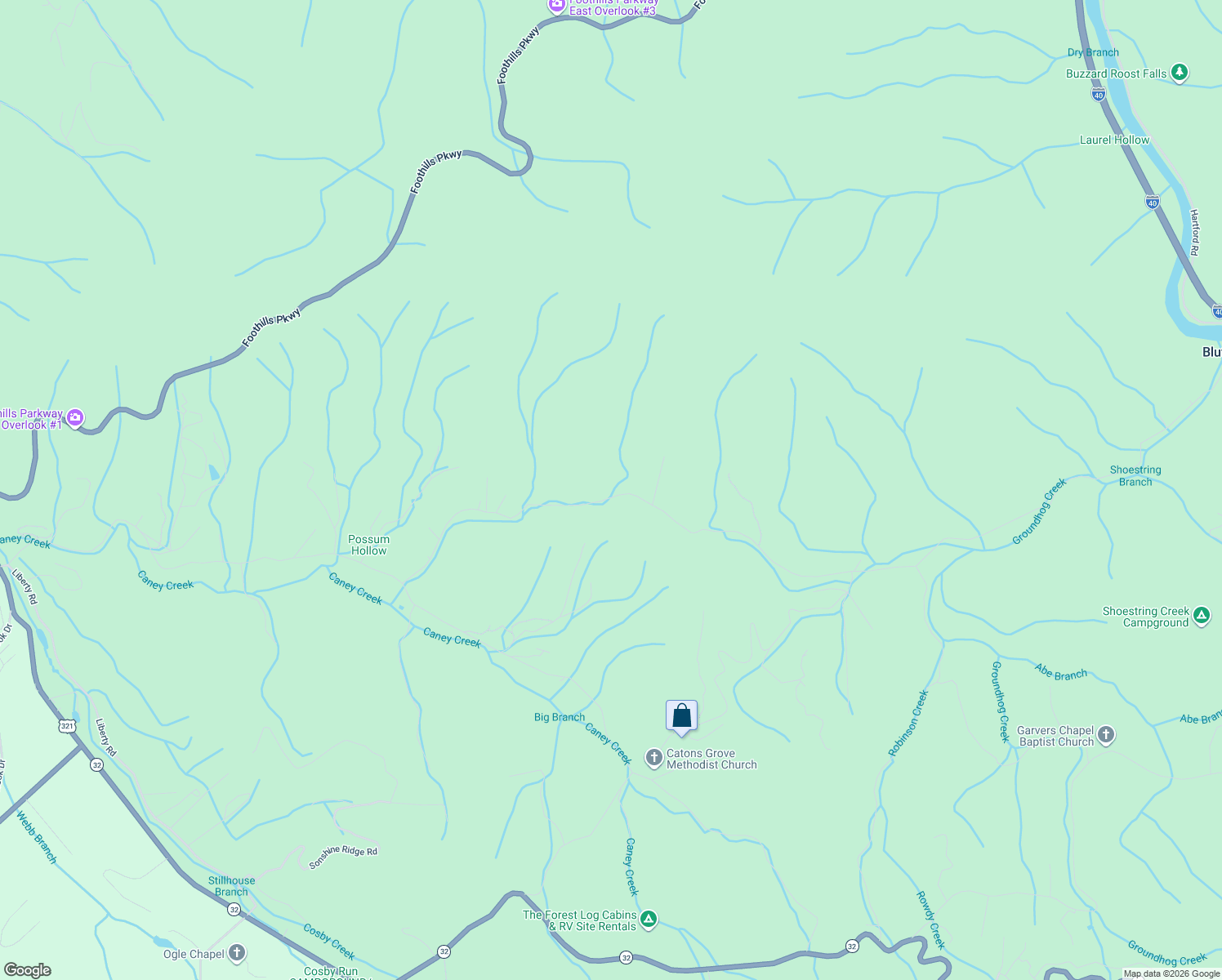 map of restaurants, bars, coffee shops, grocery stores, and more near 4221 Lindsey Gap Road in Cosby