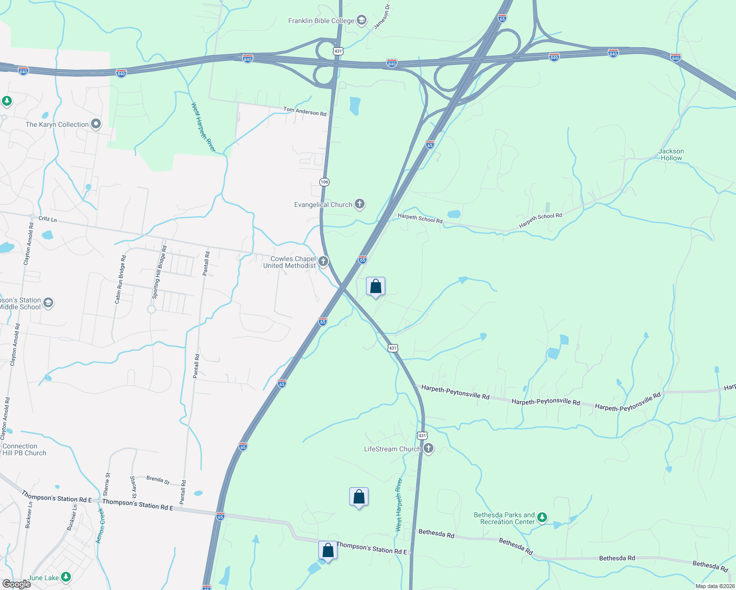 map of restaurants, bars, coffee shops, grocery stores, and more near 1829 Lewisburg Pike in Franklin