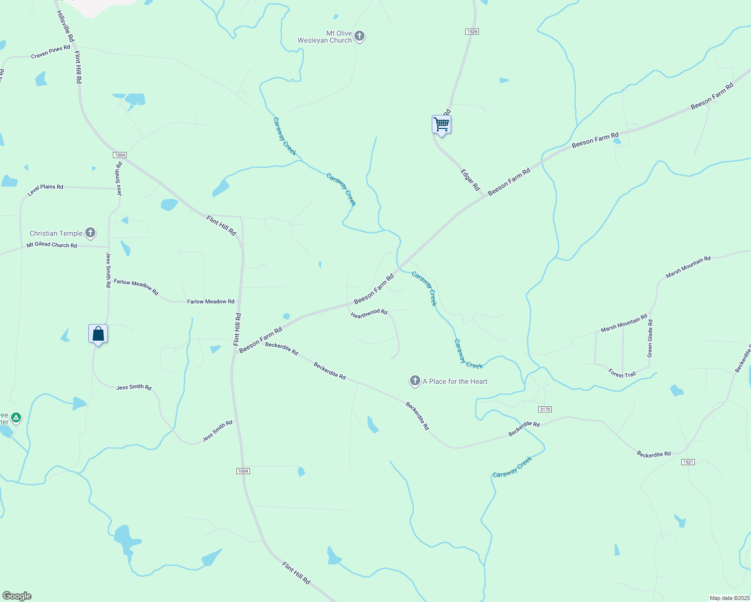 map of restaurants, bars, coffee shops, grocery stores, and more near 3310 Beeson Farm Road in Sophia
