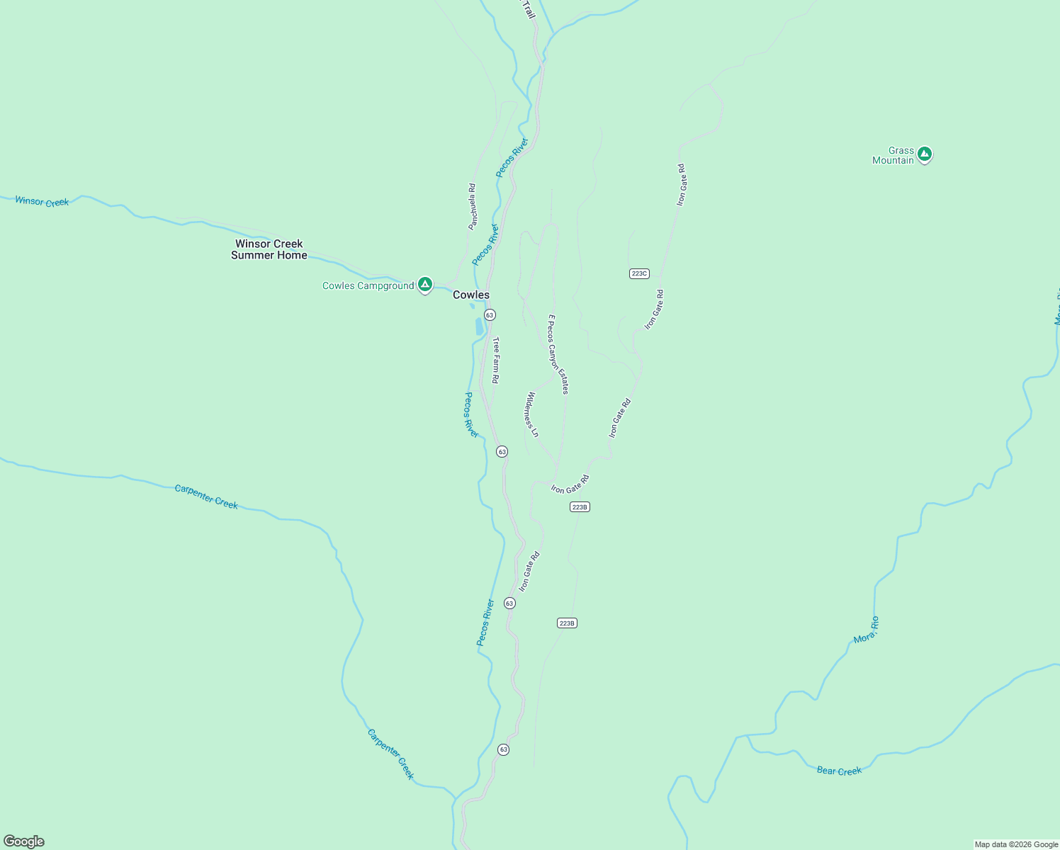 map of restaurants, bars, coffee shops, grocery stores, and more near Wilderness Lane in San Miguel County