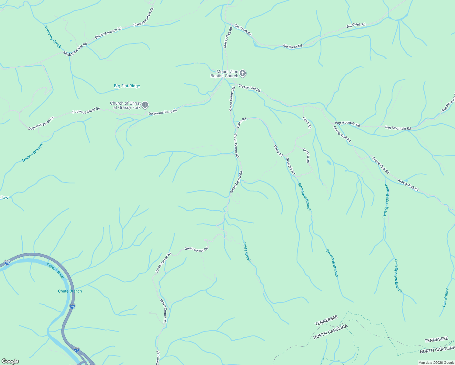 map of restaurants, bars, coffee shops, grocery stores, and more near 3676 Green Corner Rd in Cocke