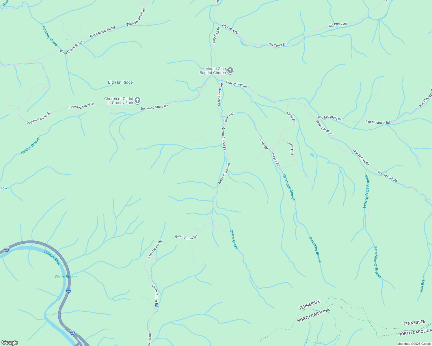 map of restaurants, bars, coffee shops, grocery stores, and more near 3676 Green Corner Rd in Cocke