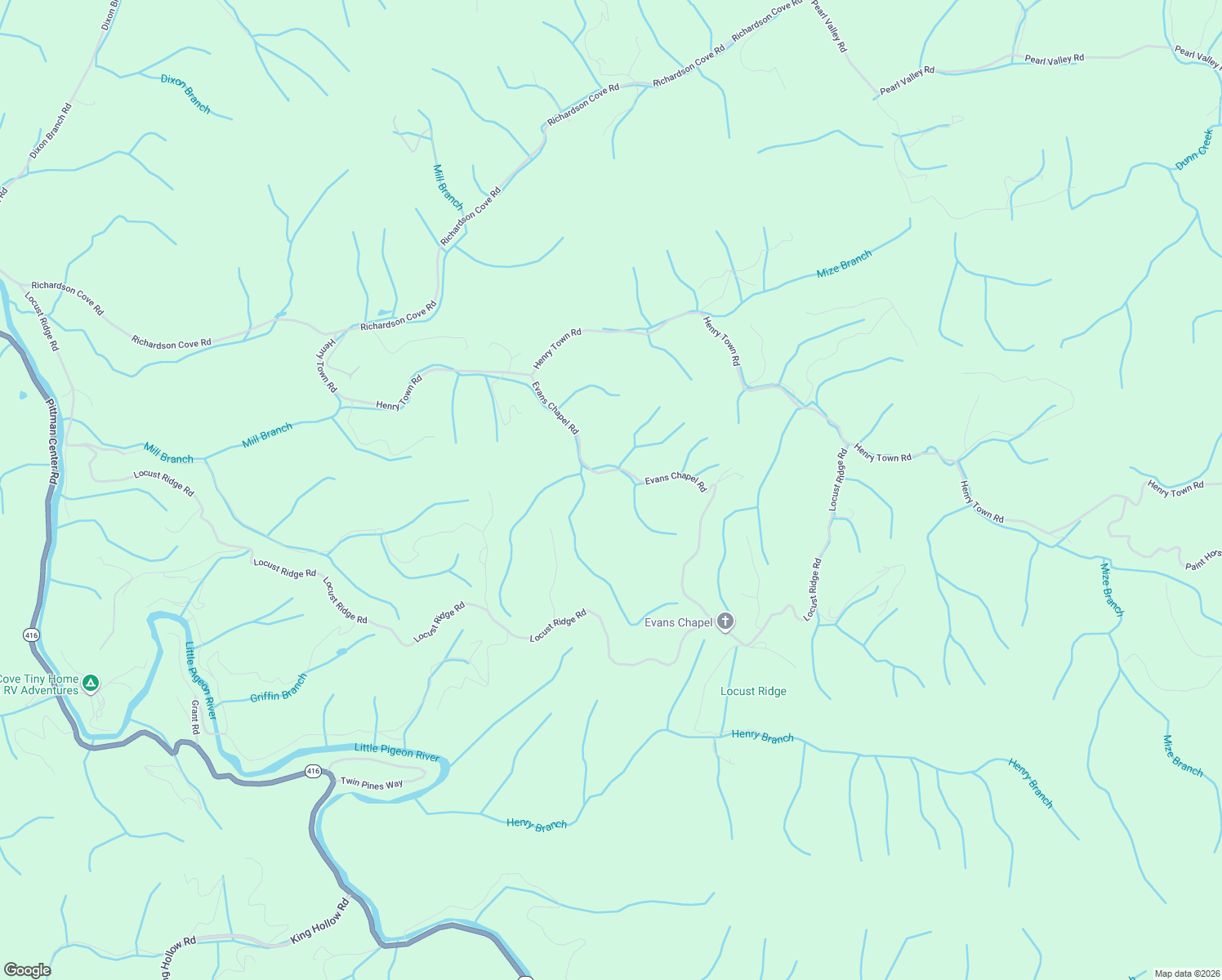 map of restaurants, bars, coffee shops, grocery stores, and more near 4306 Evans Chapel Road in Sevierville