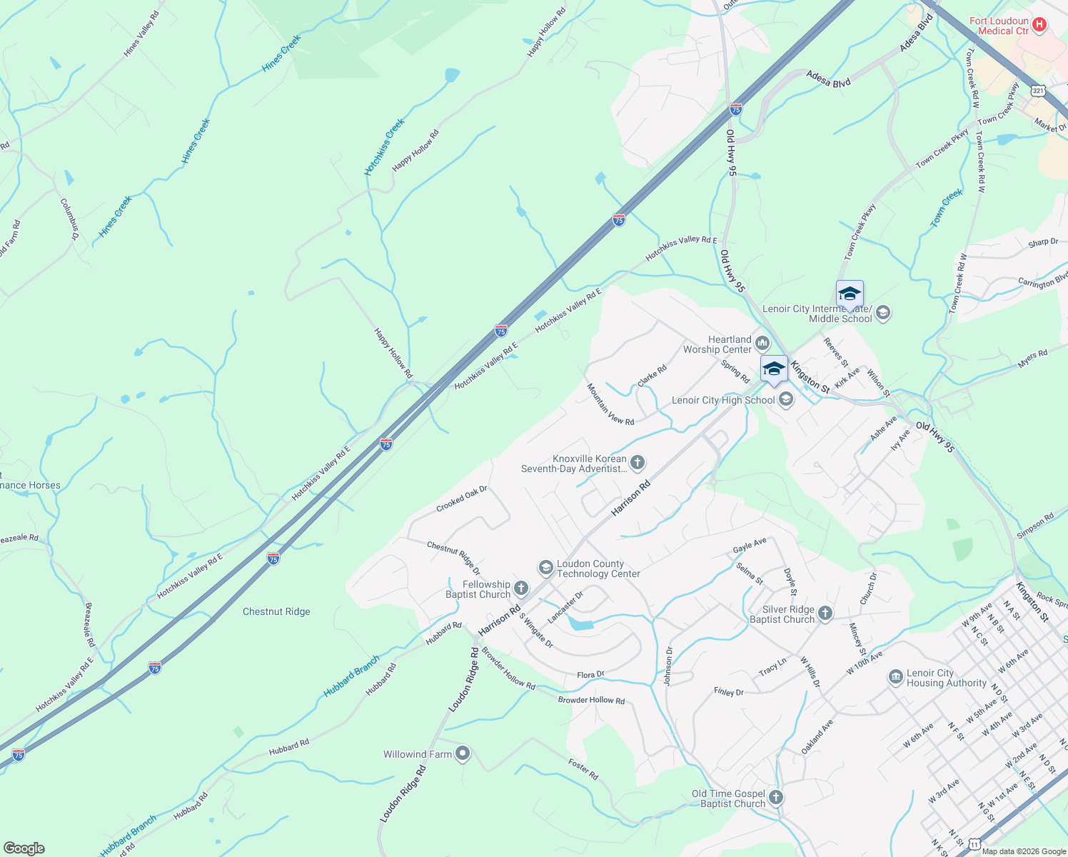 map of restaurants, bars, coffee shops, grocery stores, and more near 474 Shenandoah Dr in Lenoir City