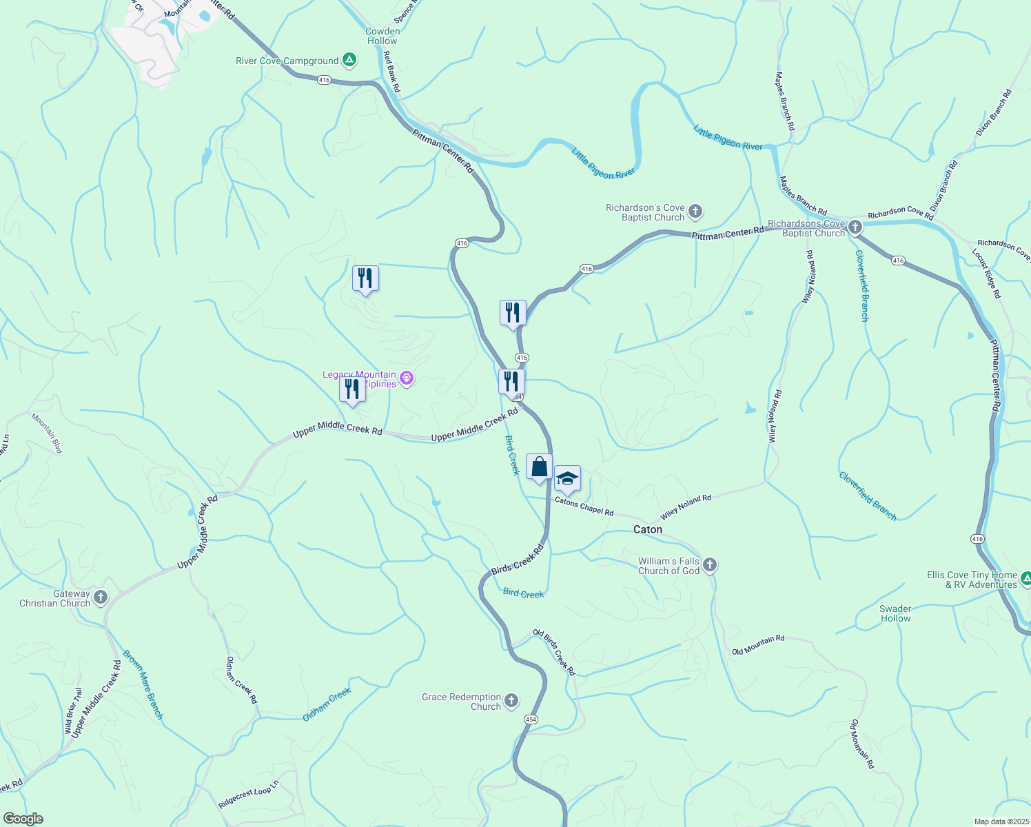 map of restaurants, bars, coffee shops, grocery stores, and more near 2650 Upper Middle Creek Rd in Sevierville