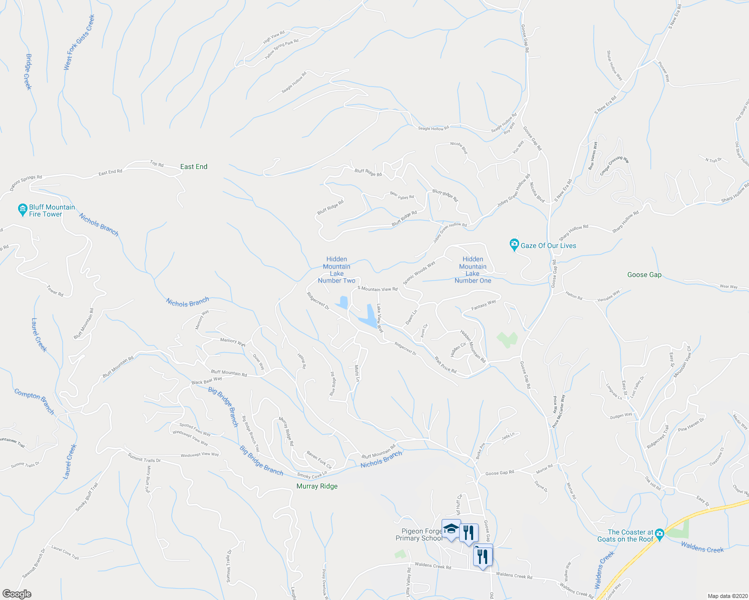 map of restaurants, bars, coffee shops, grocery stores, and more near 2212 Lake View Way in Sevierville