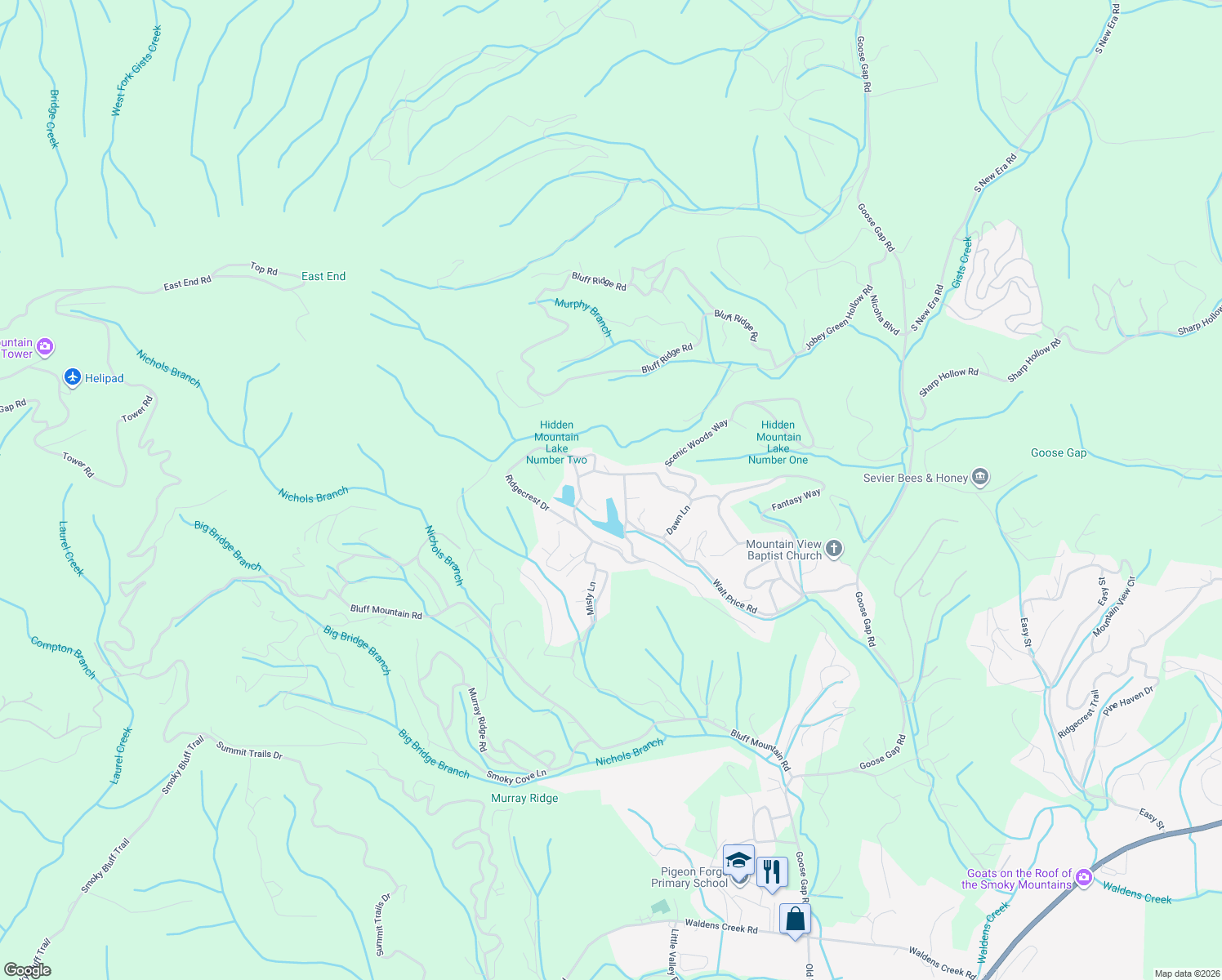 map of restaurants, bars, coffee shops, grocery stores, and more near 2212 Lake View Way in Sevierville