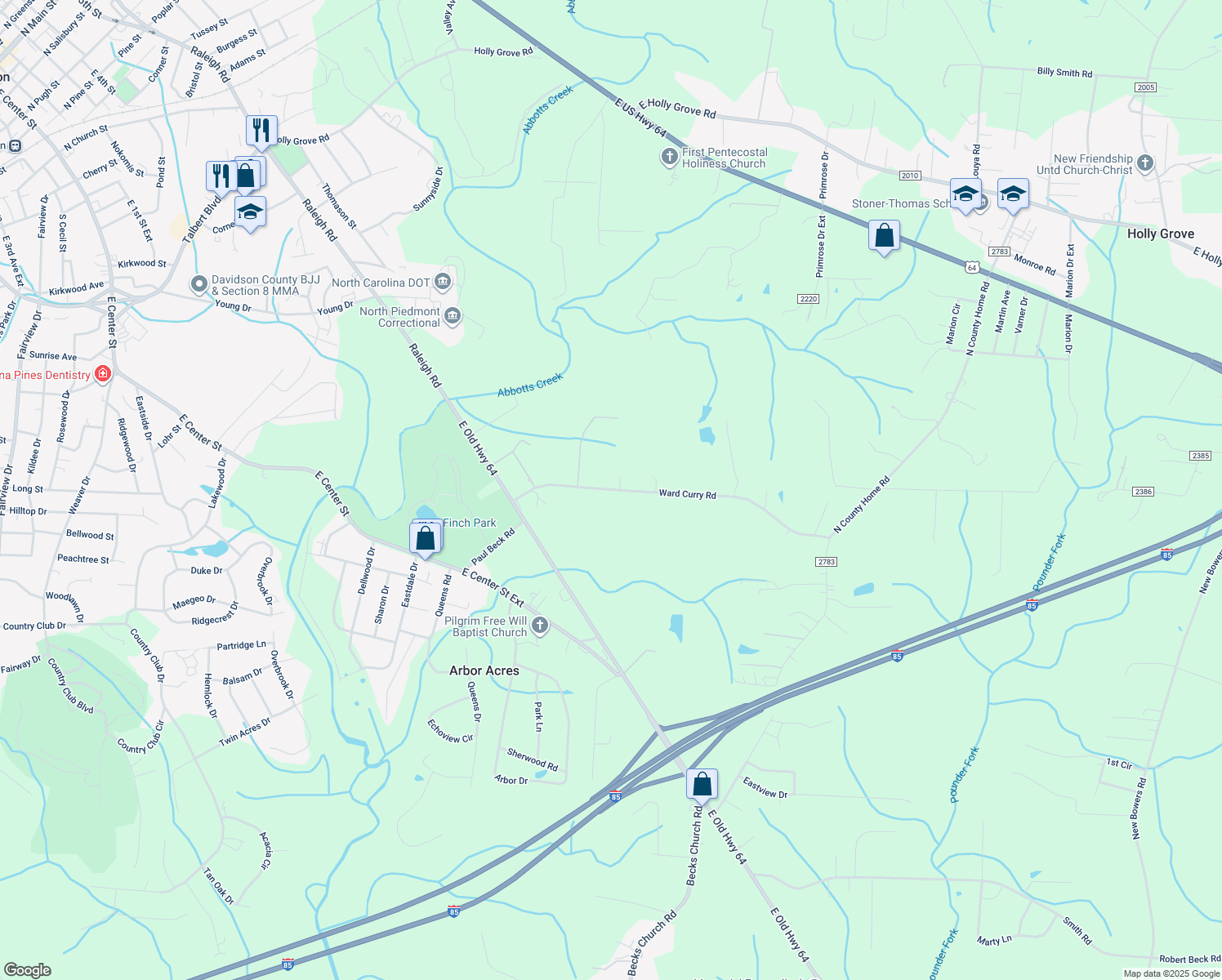 map of restaurants, bars, coffee shops, grocery stores, and more near 401 Ward Curry Road in Lexington