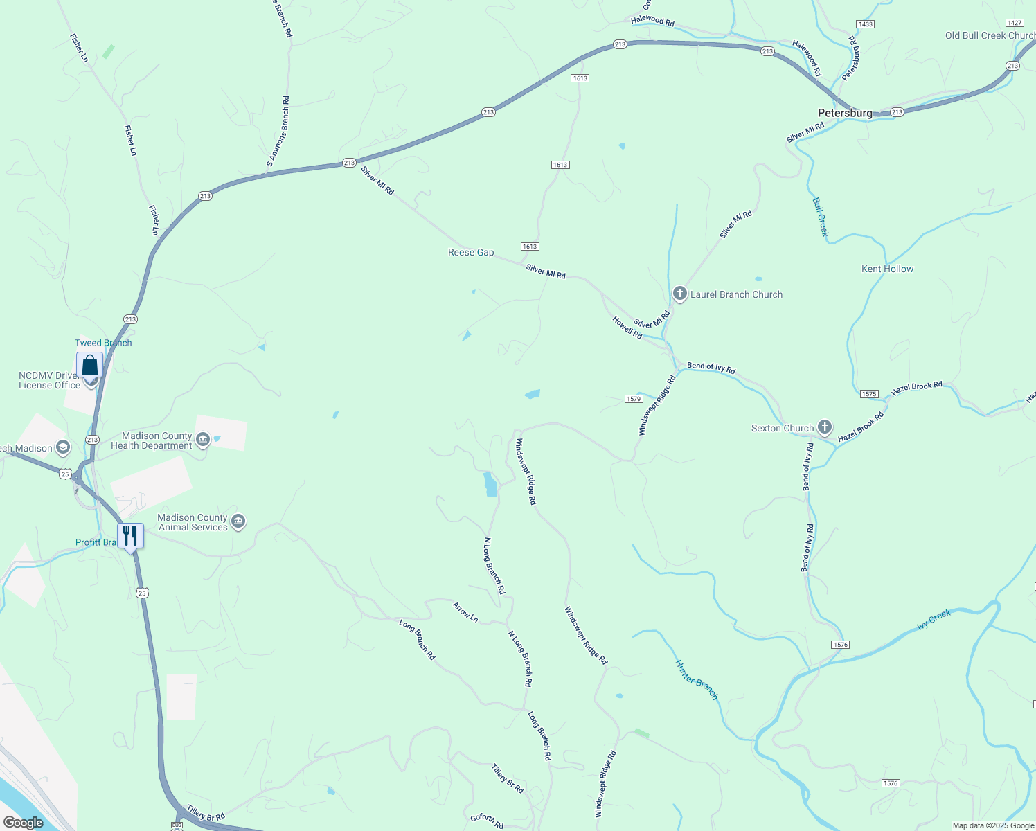 map of restaurants, bars, coffee shops, grocery stores, and more near 1157 North Long Branch Road in Marshall