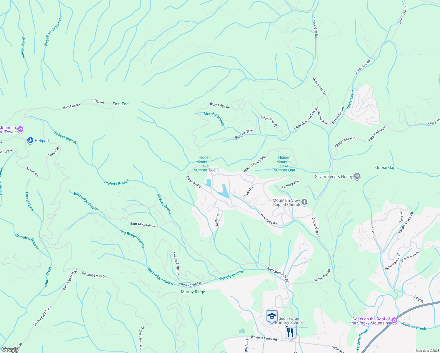 map of restaurants, bars, coffee shops, grocery stores, and more near 2212 Lake View Way in Sevierville