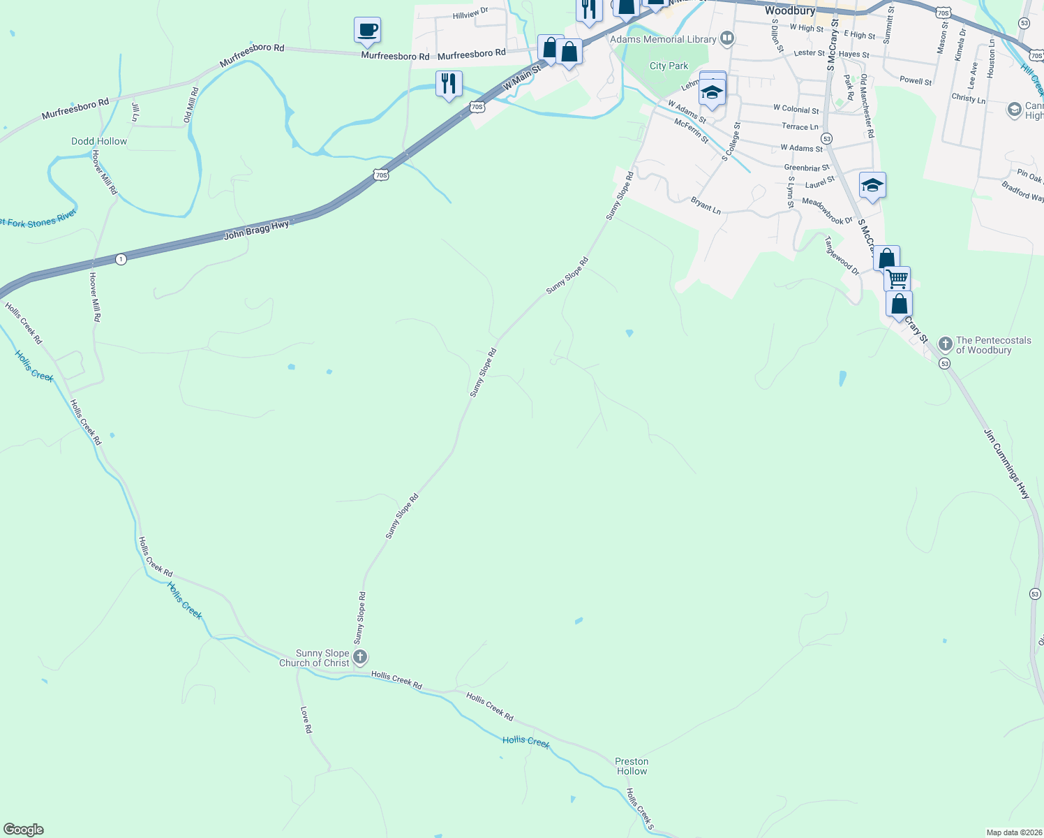 map of restaurants, bars, coffee shops, grocery stores, and more near 326 Valley Drive in Woodbury