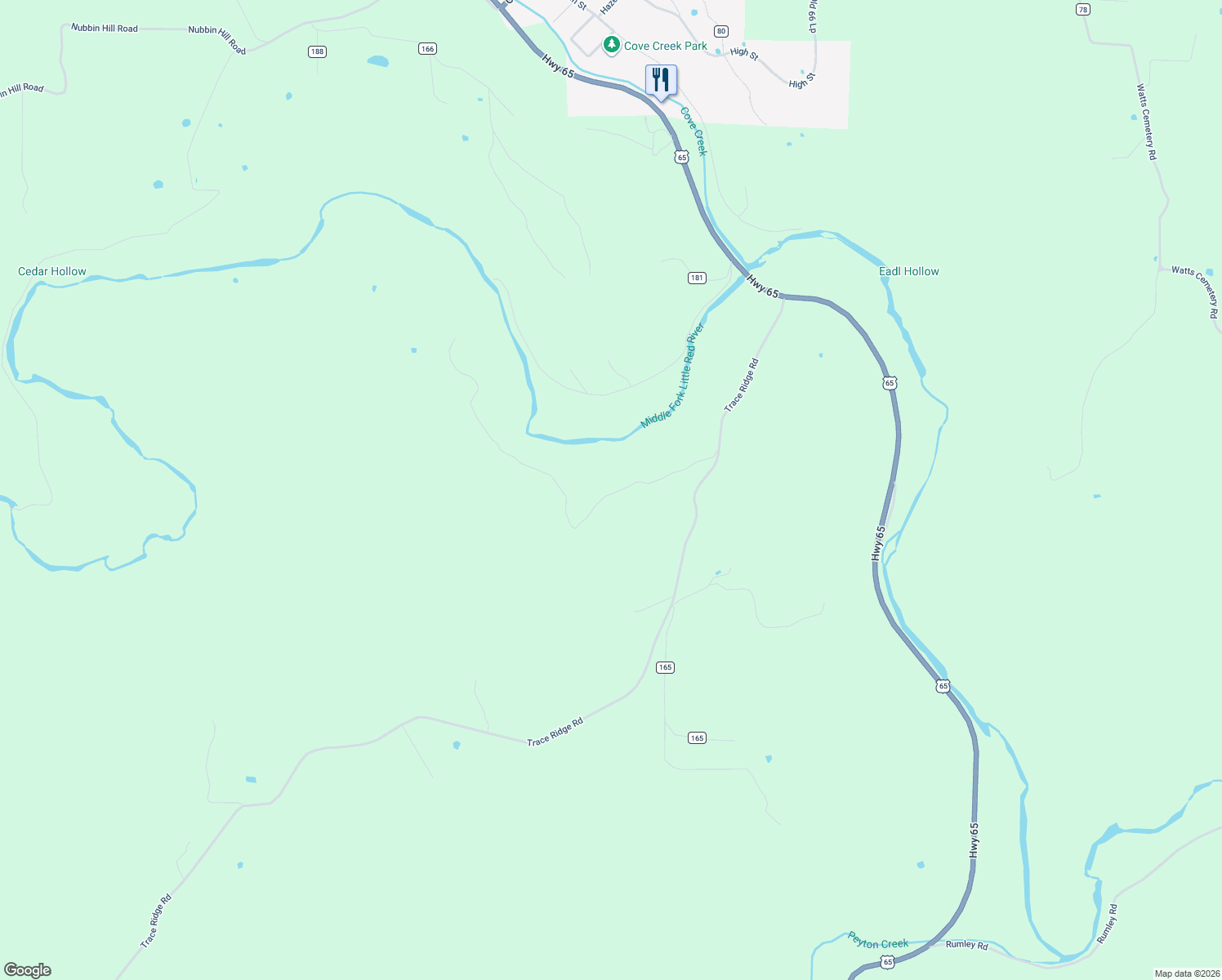 map of restaurants, bars, coffee shops, grocery stores, and more near 7897 Trace Ridge Road in Leslie