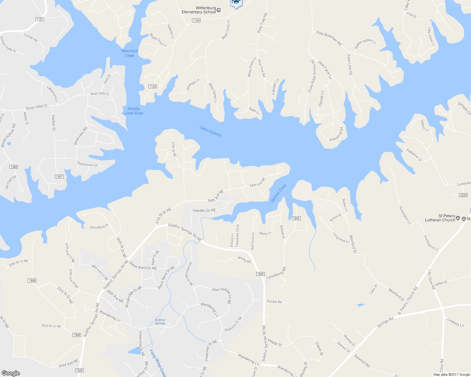 map of restaurants, bars, coffee shops, grocery stores, and more near 4038 54th Avenue Northeast in Hickory