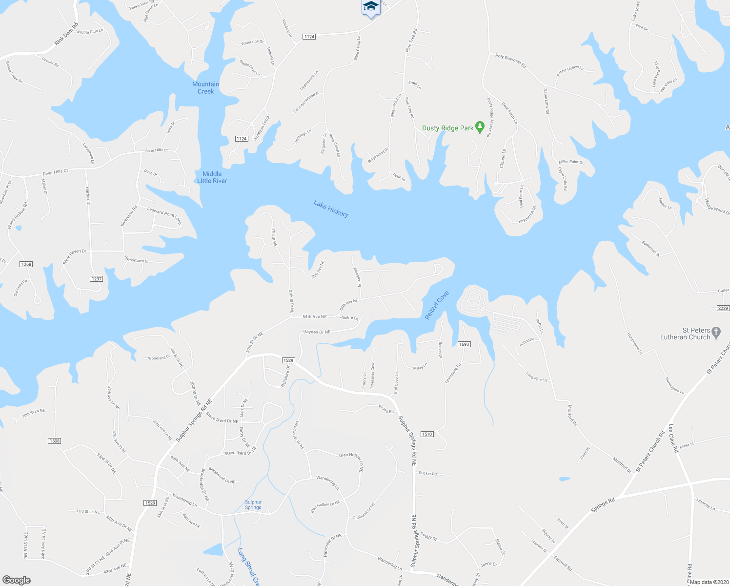 map of restaurants, bars, coffee shops, grocery stores, and more near 4105 54th Avenue Northeast in Hickory
