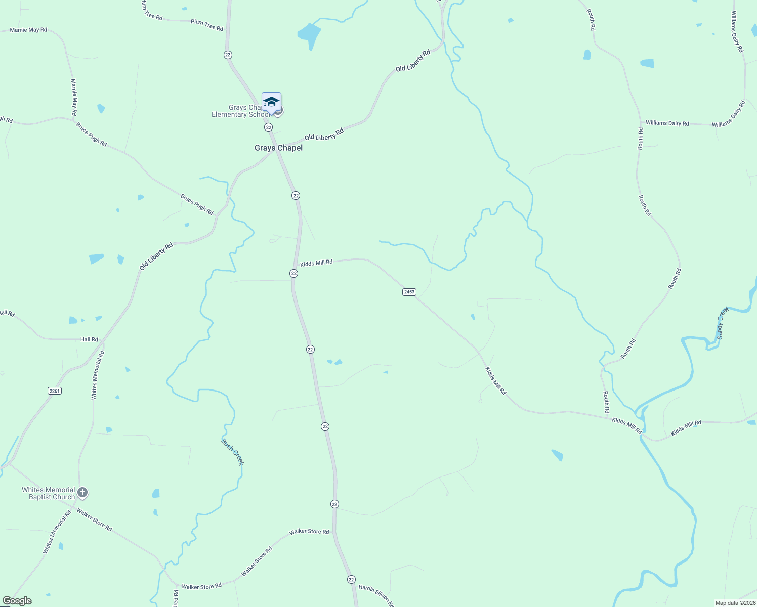 map of restaurants, bars, coffee shops, grocery stores, and more near 3418 Kidds Mill Road in Franklinville