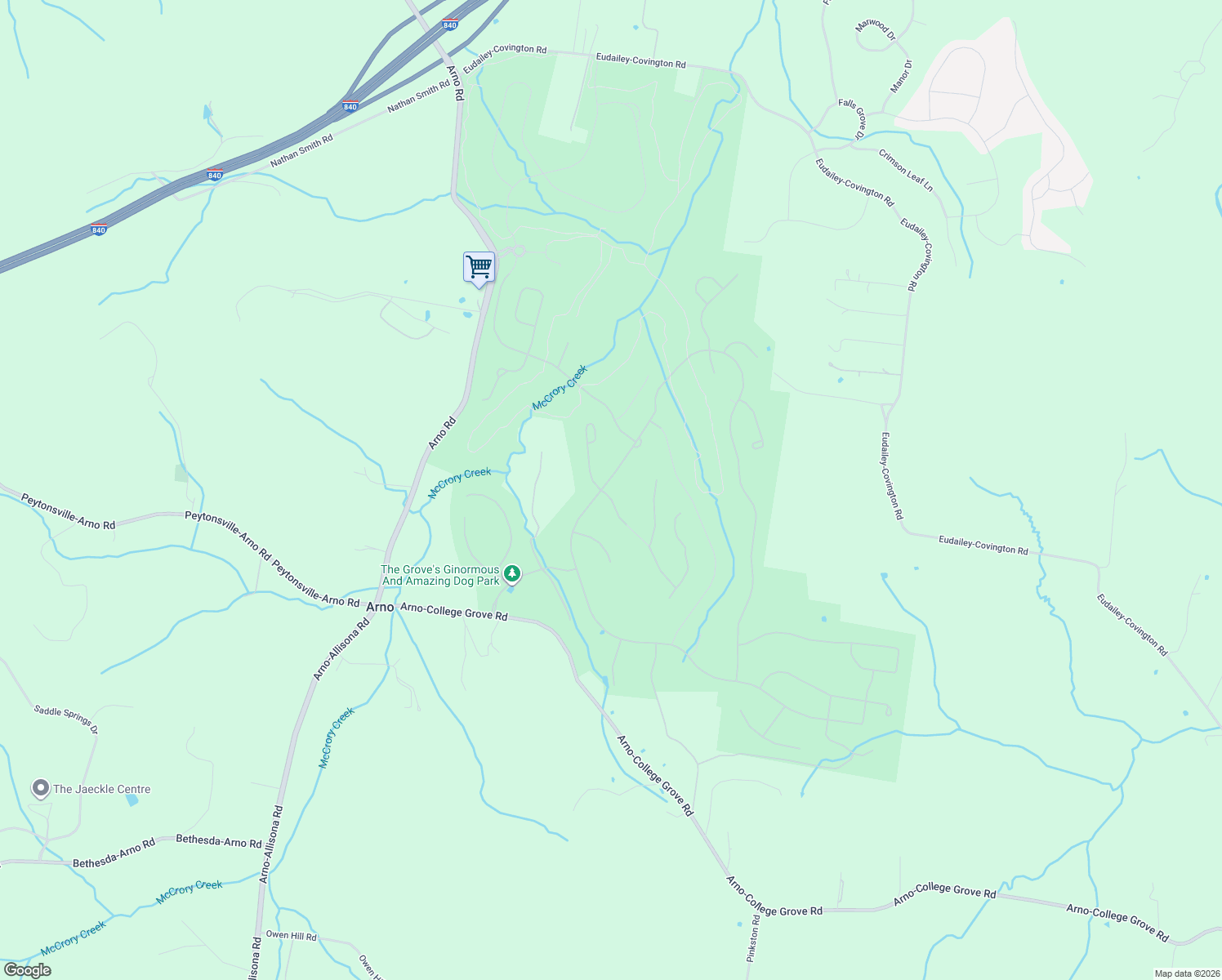map of restaurants, bars, coffee shops, grocery stores, and more near 8108 Mountaintop Drive in College Grove