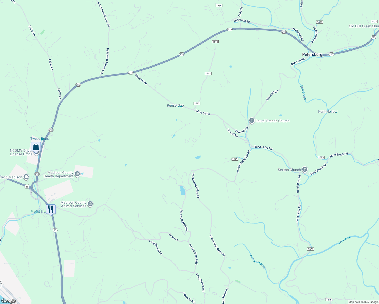 map of restaurants, bars, coffee shops, grocery stores, and more near 1157 North Long Branch Road in Marshall