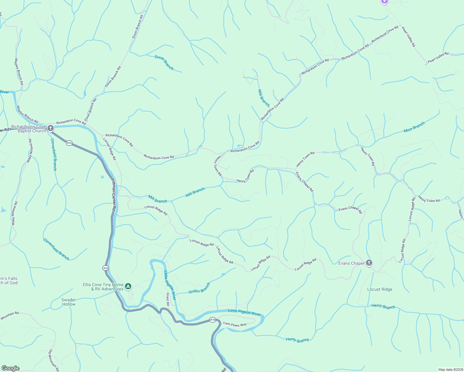 map of restaurants, bars, coffee shops, grocery stores, and more near 3656 Henry Town Road in Sevierville