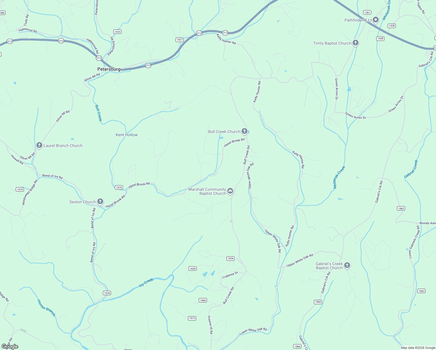 map of restaurants, bars, coffee shops, grocery stores, and more near 421 Hazel Brook Road in Marshall