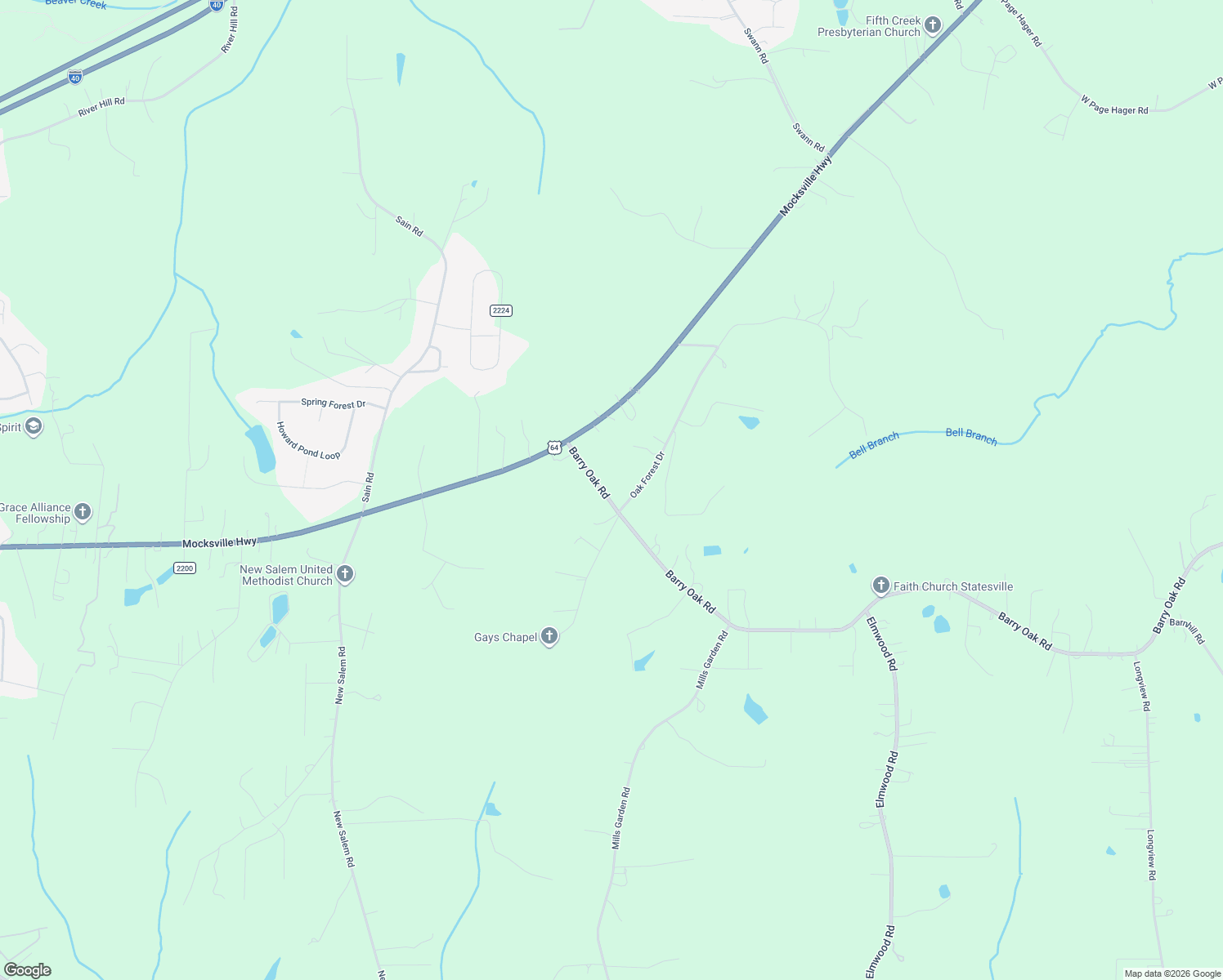 map of restaurants, bars, coffee shops, grocery stores, and more near 147 Barry Oak Road in Statesville