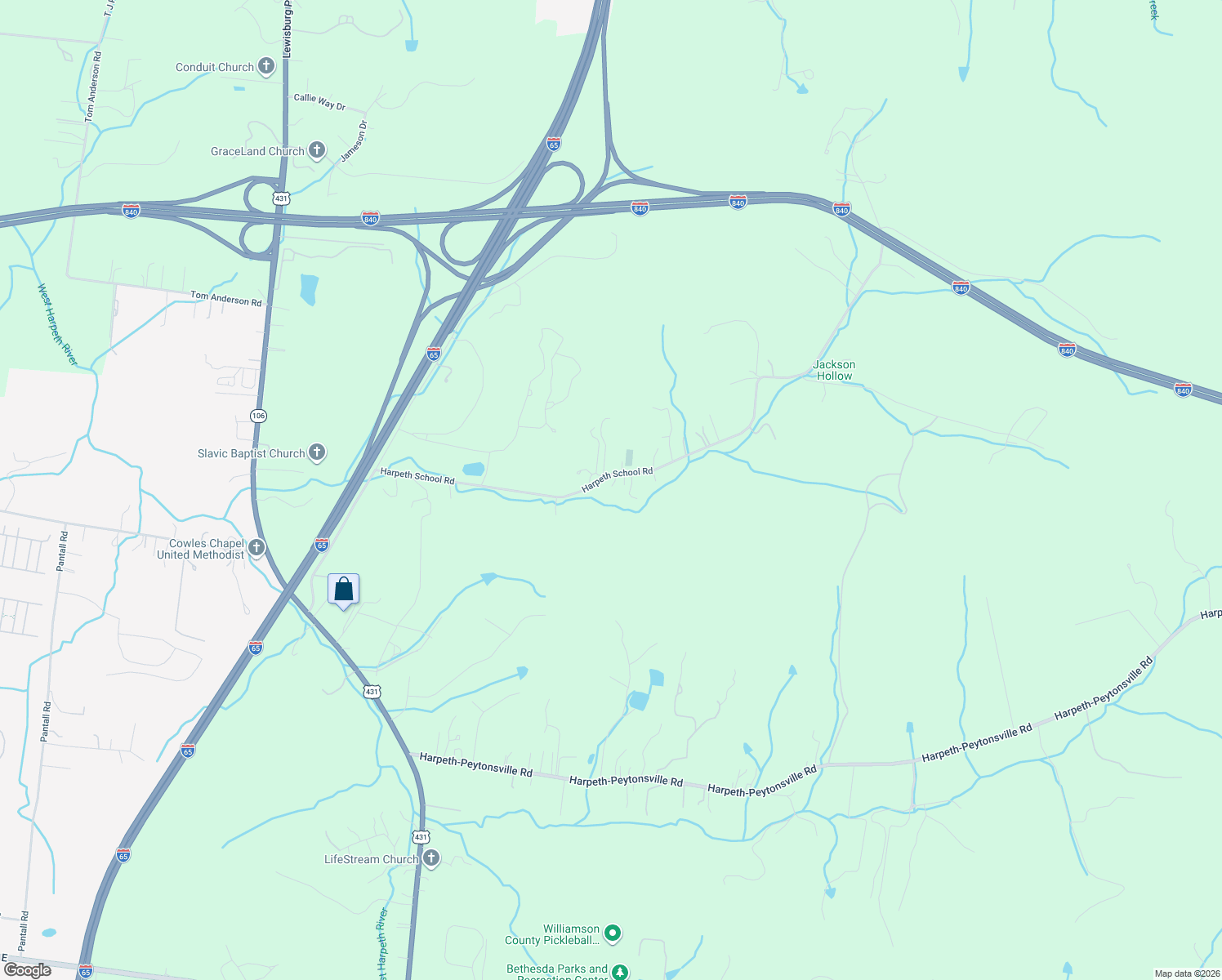 map of restaurants, bars, coffee shops, grocery stores, and more near 4439 Harpeth School Road in Franklin