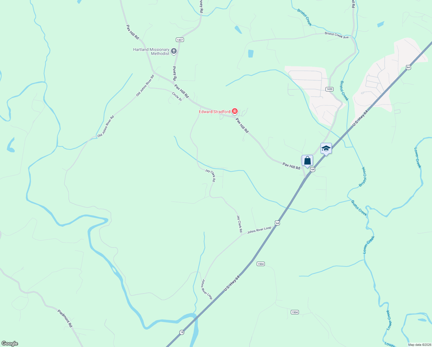 map of restaurants, bars, coffee shops, grocery stores, and more near 2202 Jay Clark Road in Morganton